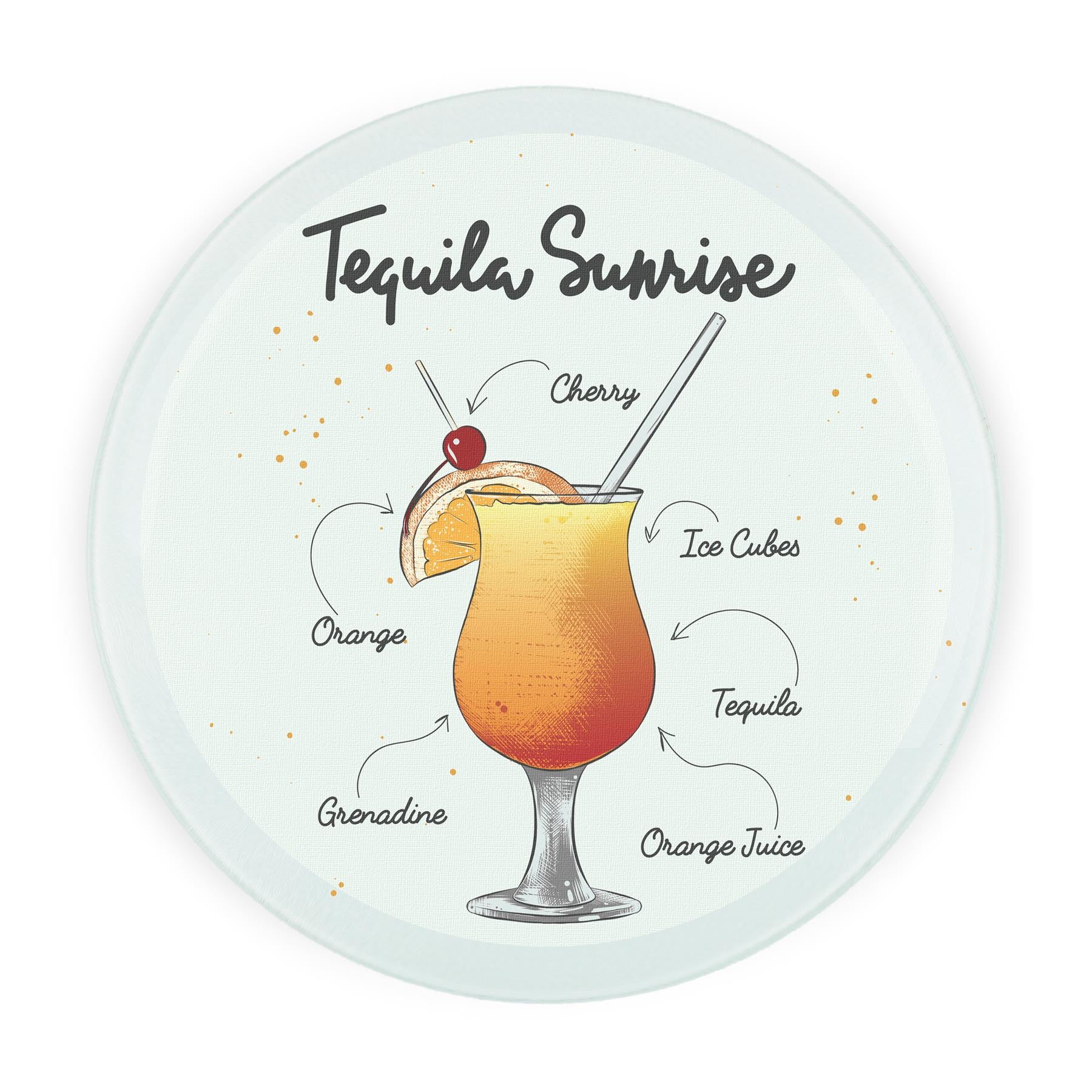 Tequila Sunrise Cocktails Round Glass Serving Chopping Board Worktop Saver