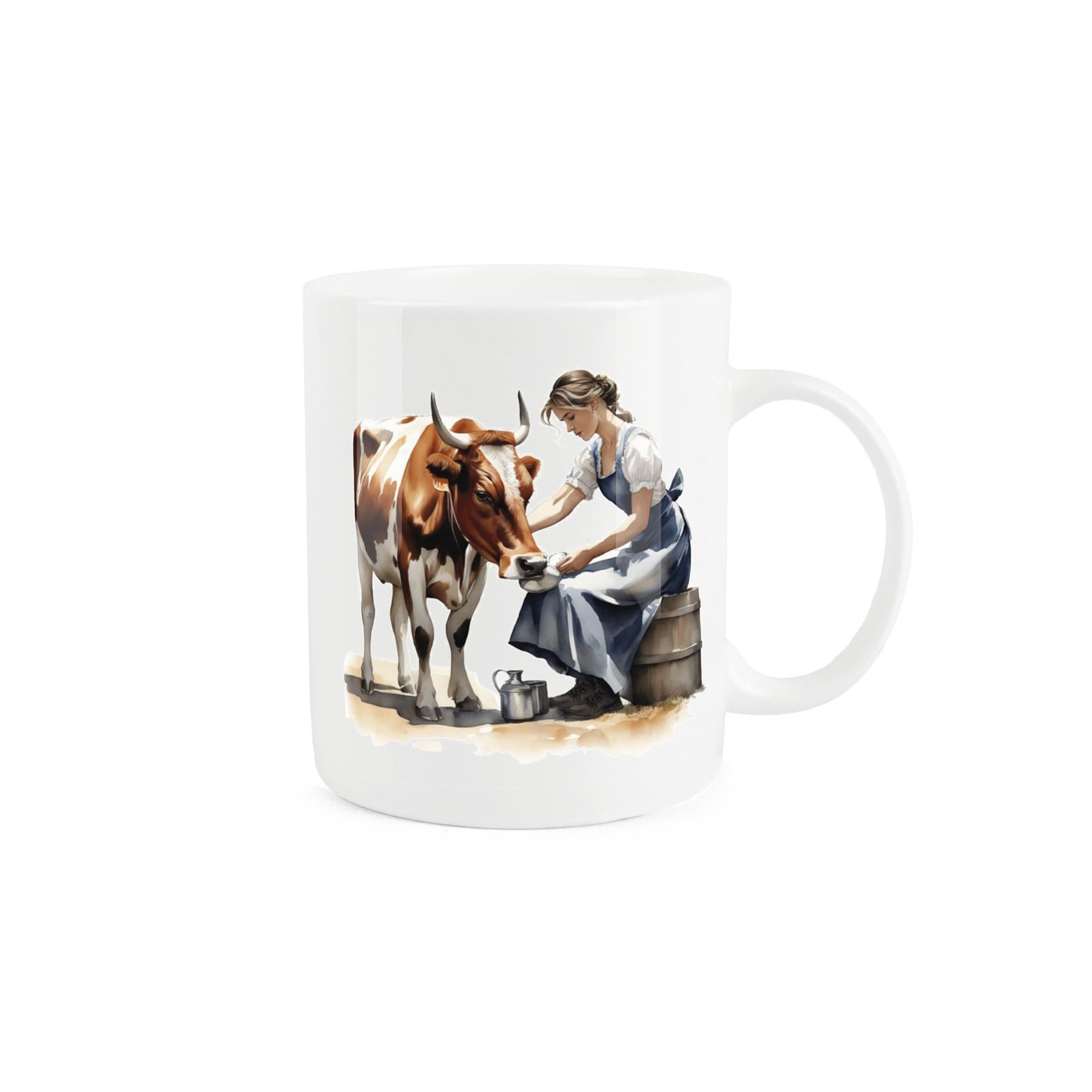 12 Days of Christmas bone china mug, 8th day: cow & milkmaid design.