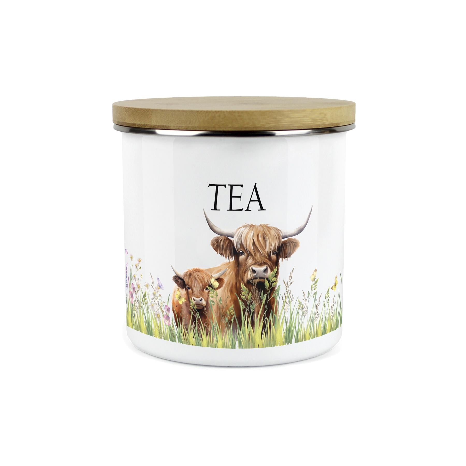 Highland Cow & Calf Kitchen Tea Storage Canister
