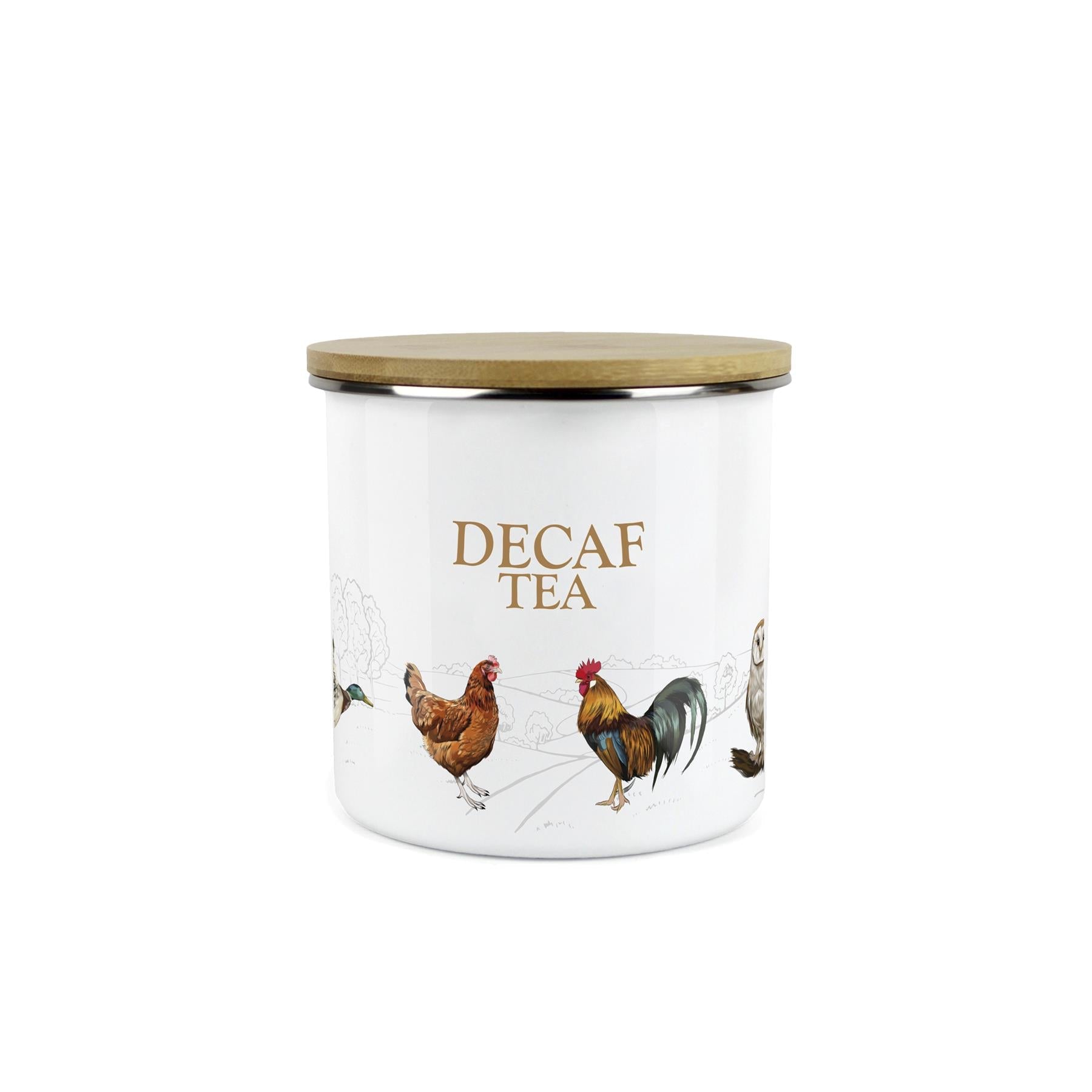 Decaf Tea Canister - Country Farm Animal Airtight Enamel Kitchen Storage Jar