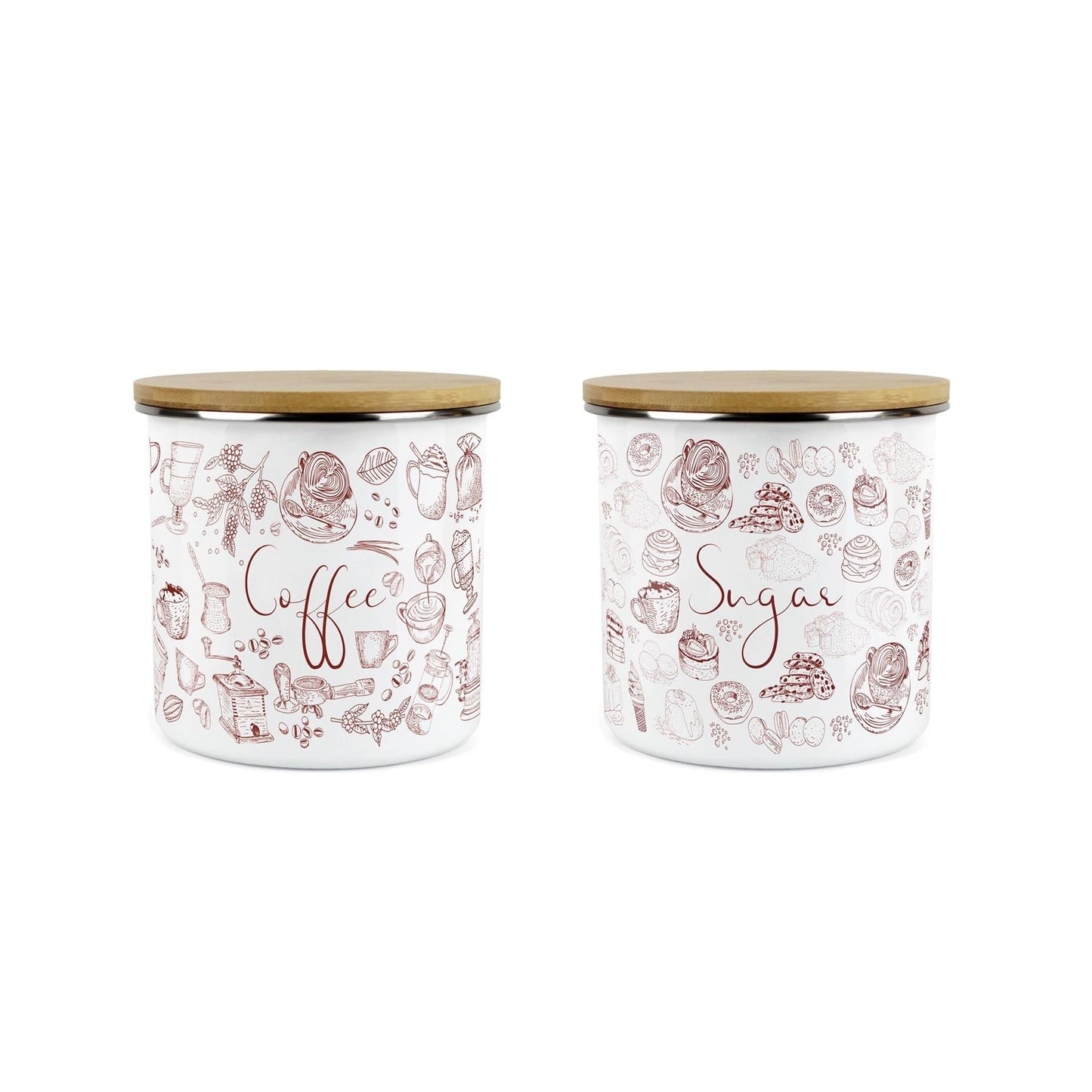 Enamel Rustic Coffee & Sugar Kitchen Storage Canister Set of 2