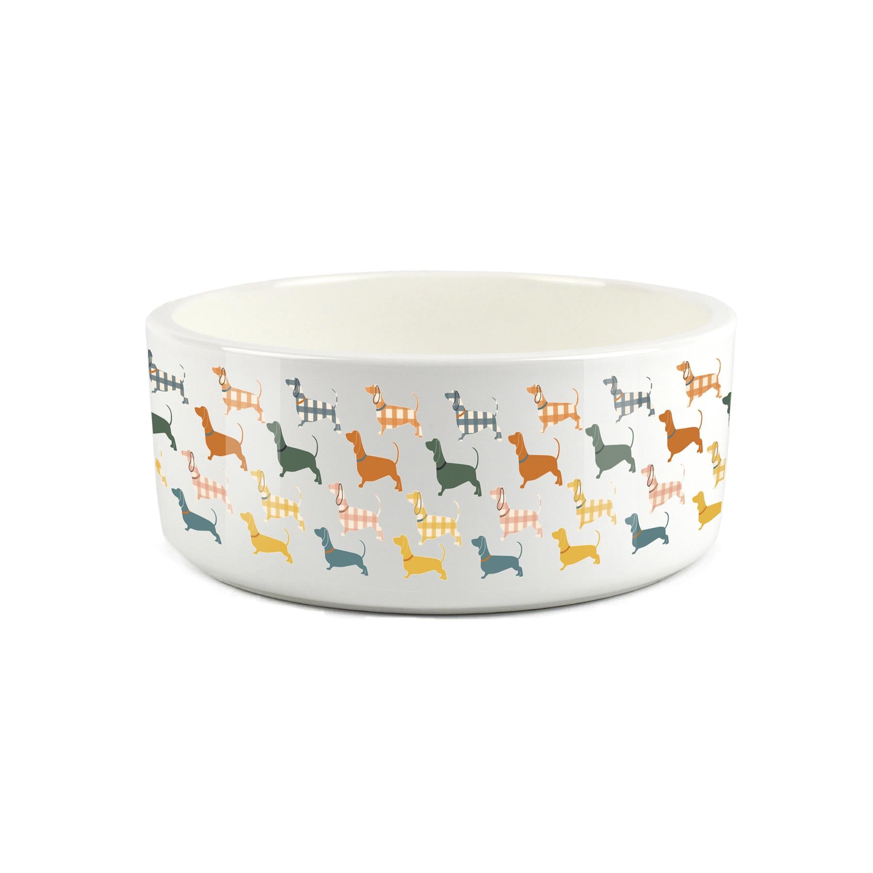 Pet bowl featuring gingham dachshund pet bowl