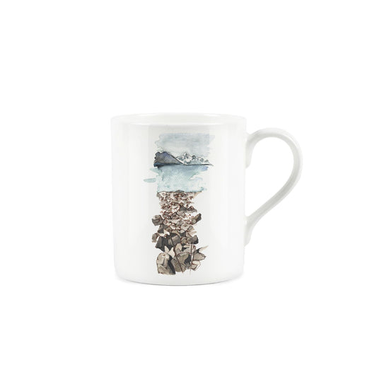 White bone china mug featuring glacier artwork