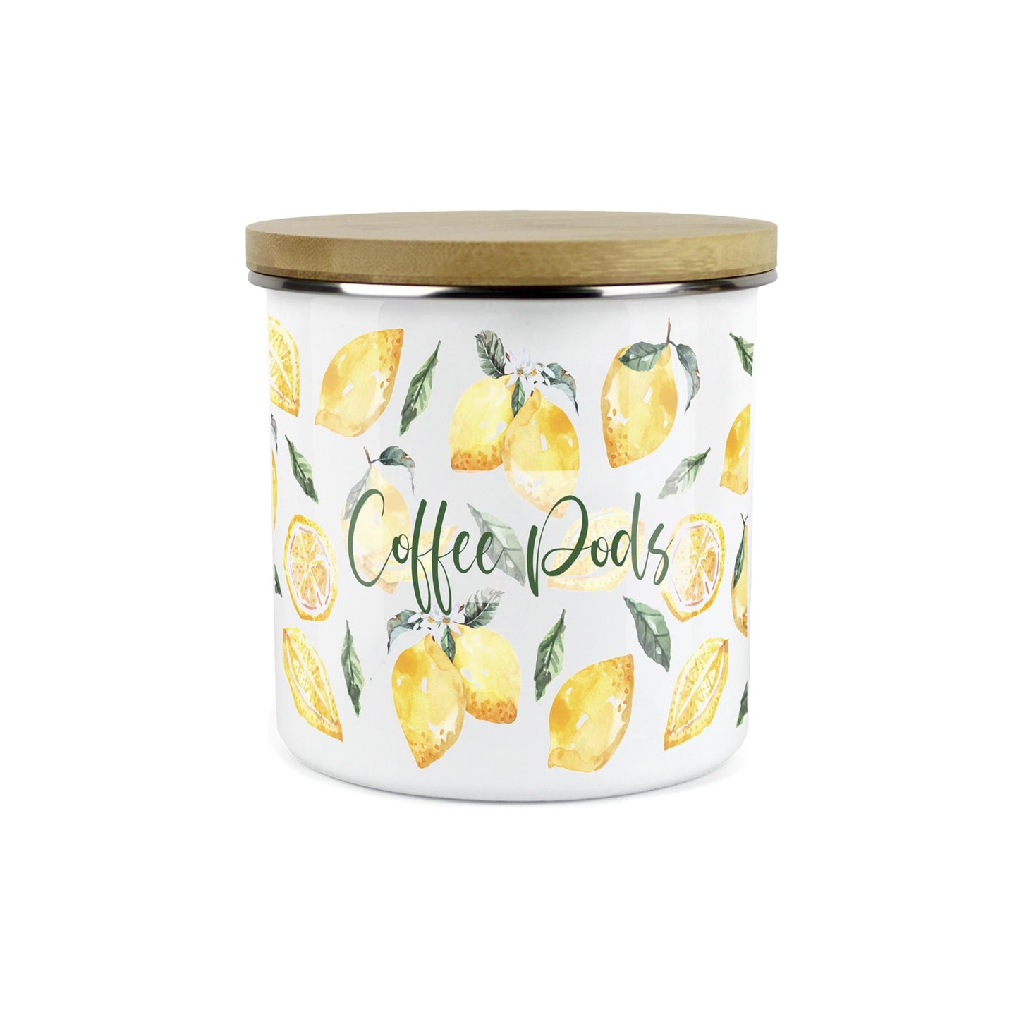 Coffee Pods Storage Canister - Watercolour Lemons Enamel Kitchen Storage Jar