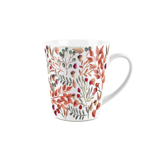 Small white latte mug featuring a autumn acorns design