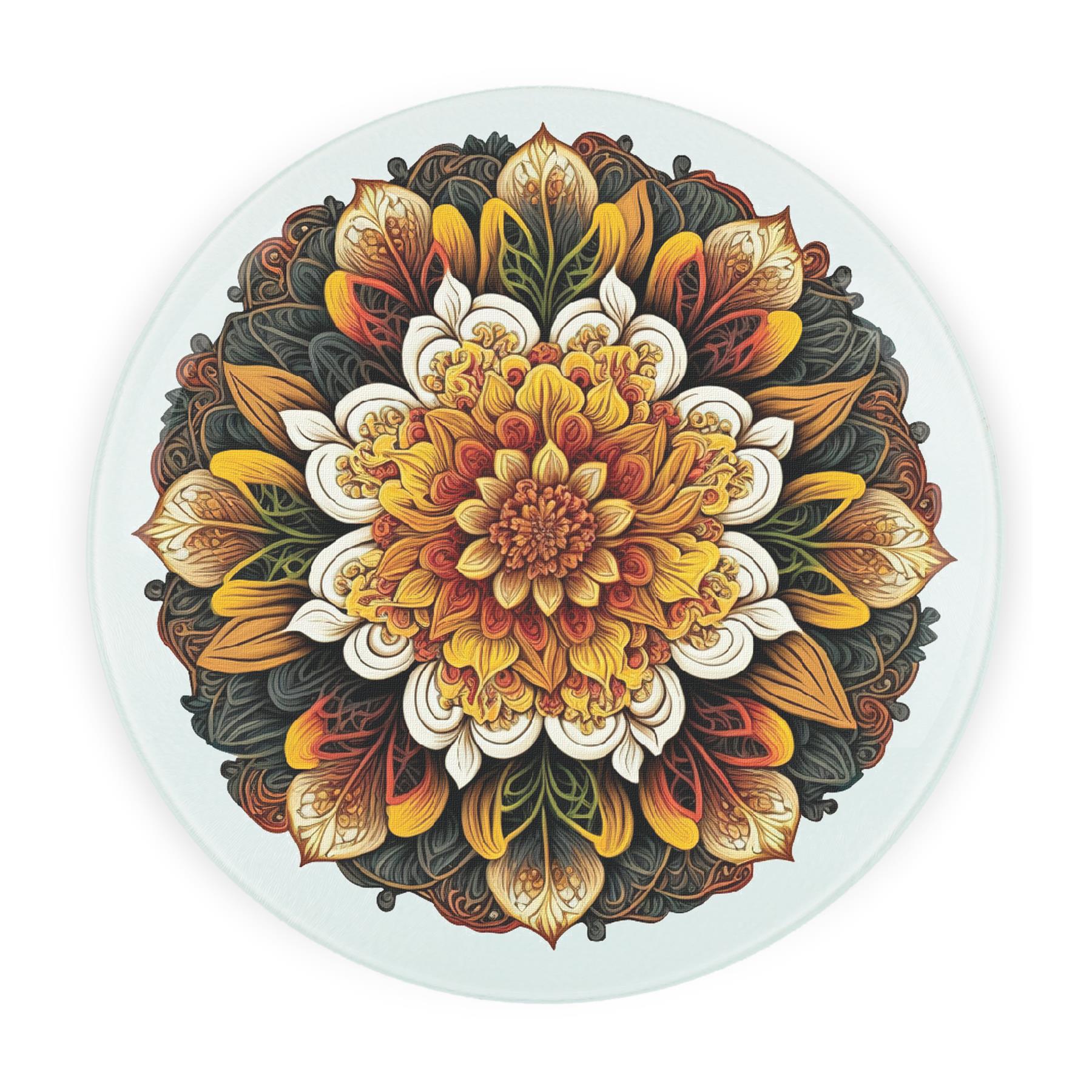 Mandala Round Glass Worktop Saver - Textured Chopping Board Worktop Protector