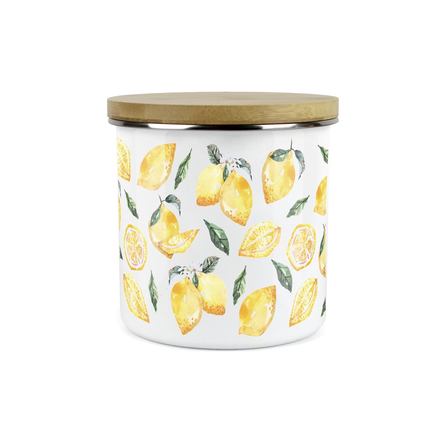 Storage Canister - Watercolour Lemons Enamel Kitchen Storage Jar