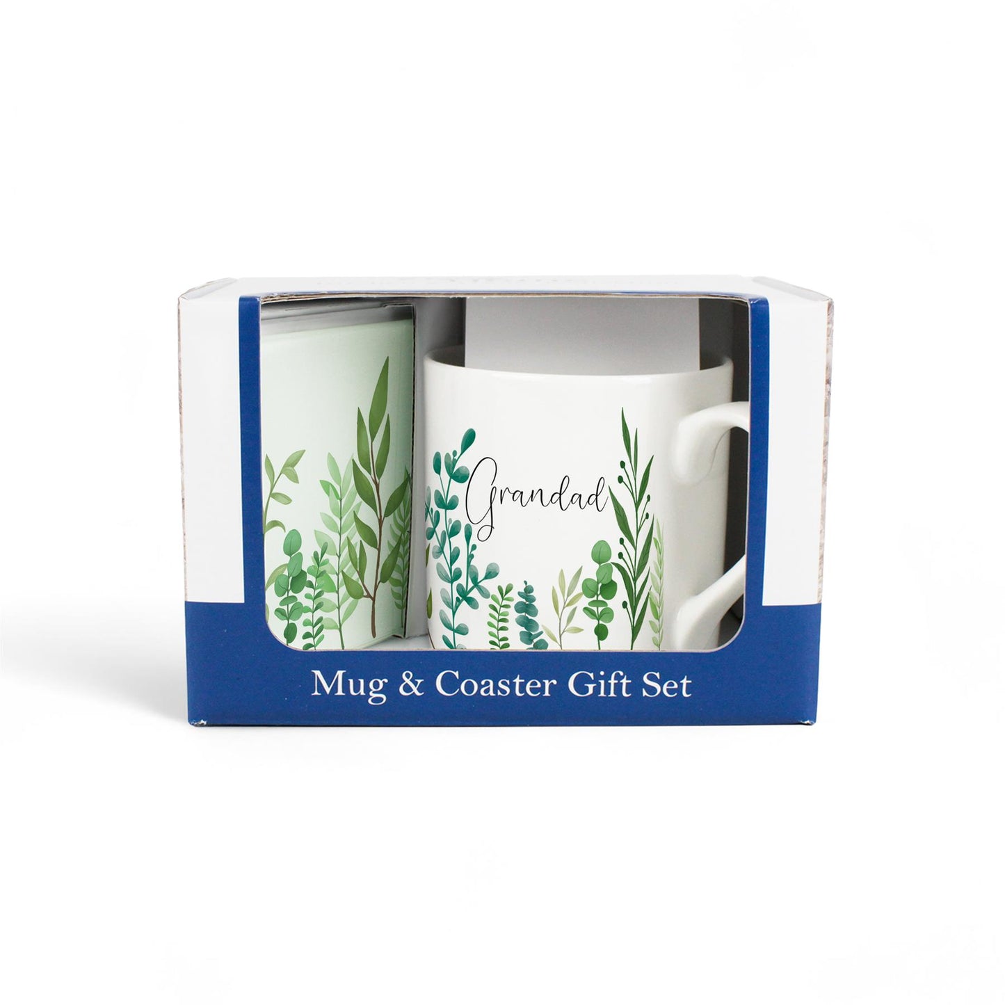 Green Foliage Personalised Mug & Coaster Gift Set