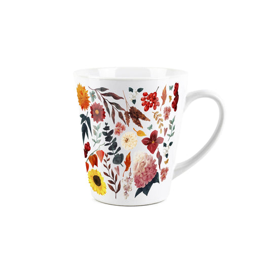 Small white latte mug with autumn foliage design