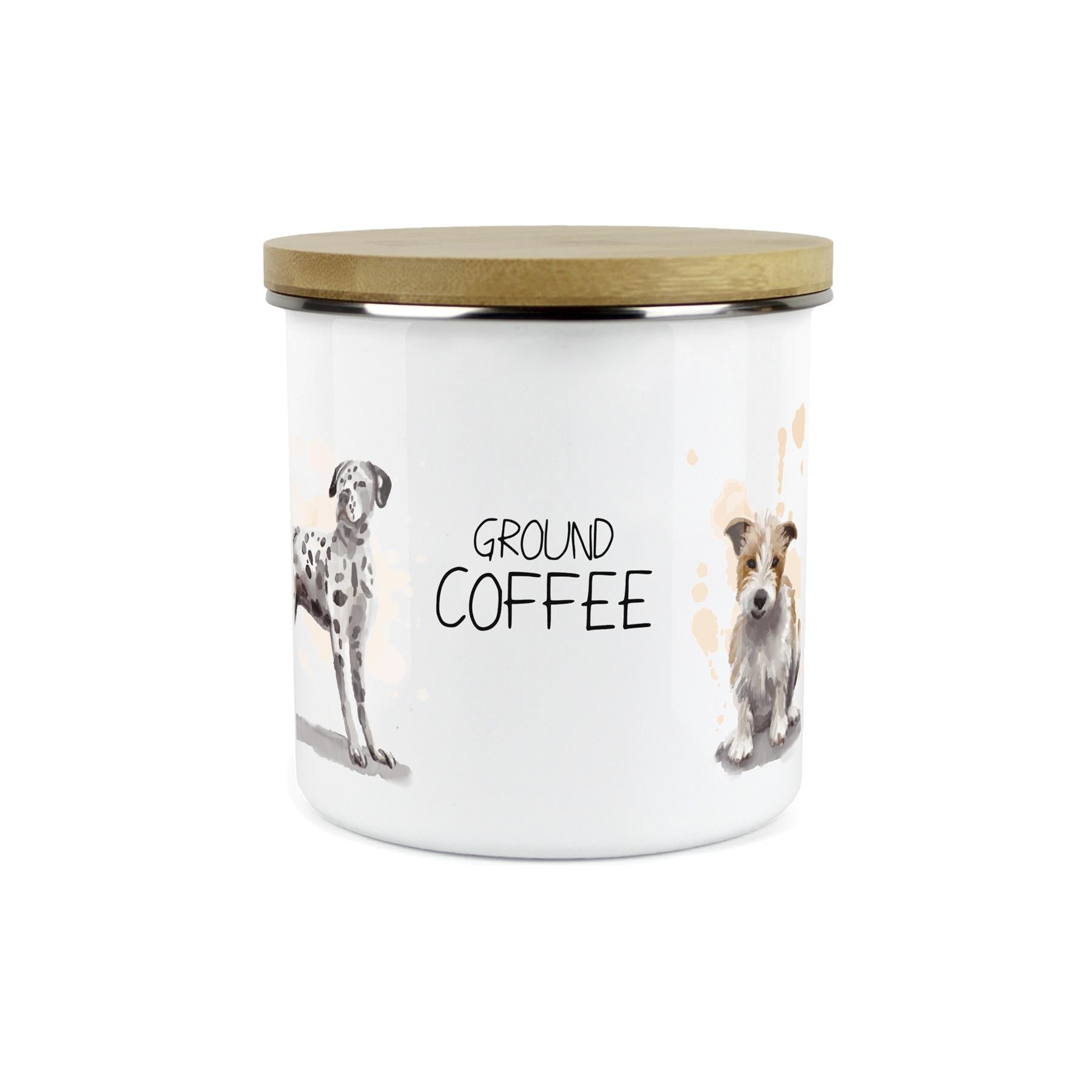Ground Coffee Storage Canister - Dogs Kitchen Enamel Metal Storage Jar