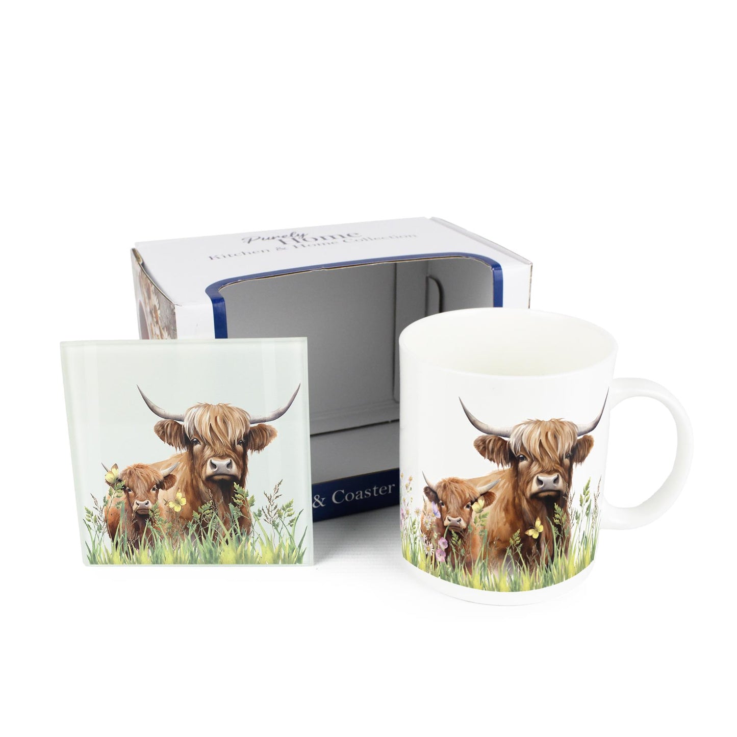 Highland Cow Mug & Coaster Gift Set