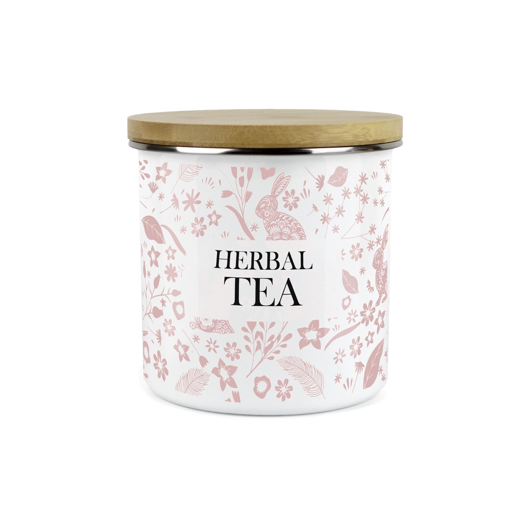 Wild Rabbits Herbal Tea Storage Canister - Pink Enamel Food/Drink Container