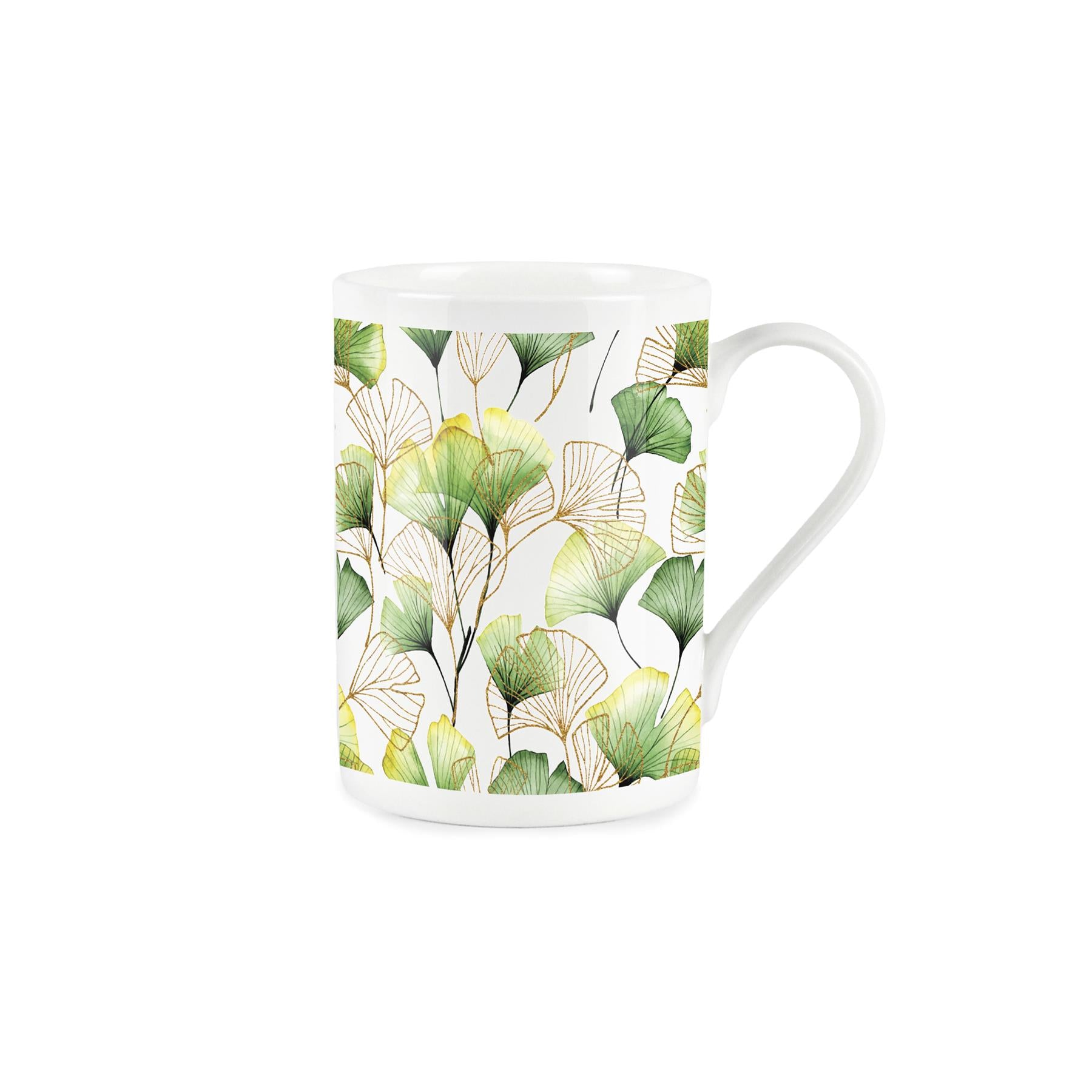 White bone china mug with delicate pink wild rose design