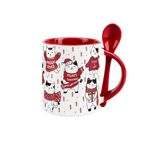 Meowy Xmas Mug & Spoon Set