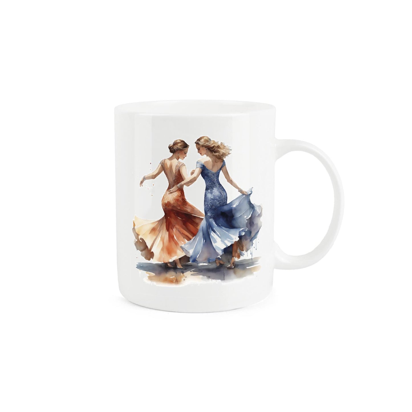 12 Days of Christmas bone china mug, 9th day: dancing ladies design.