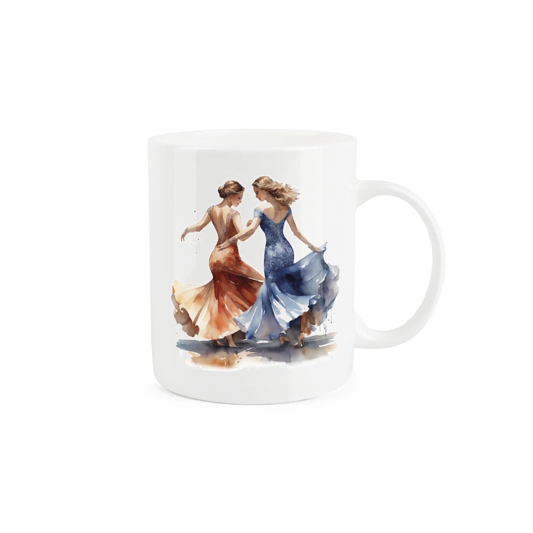 12 Days of Christmas bone china mug, 9th day: dancing ladies design.