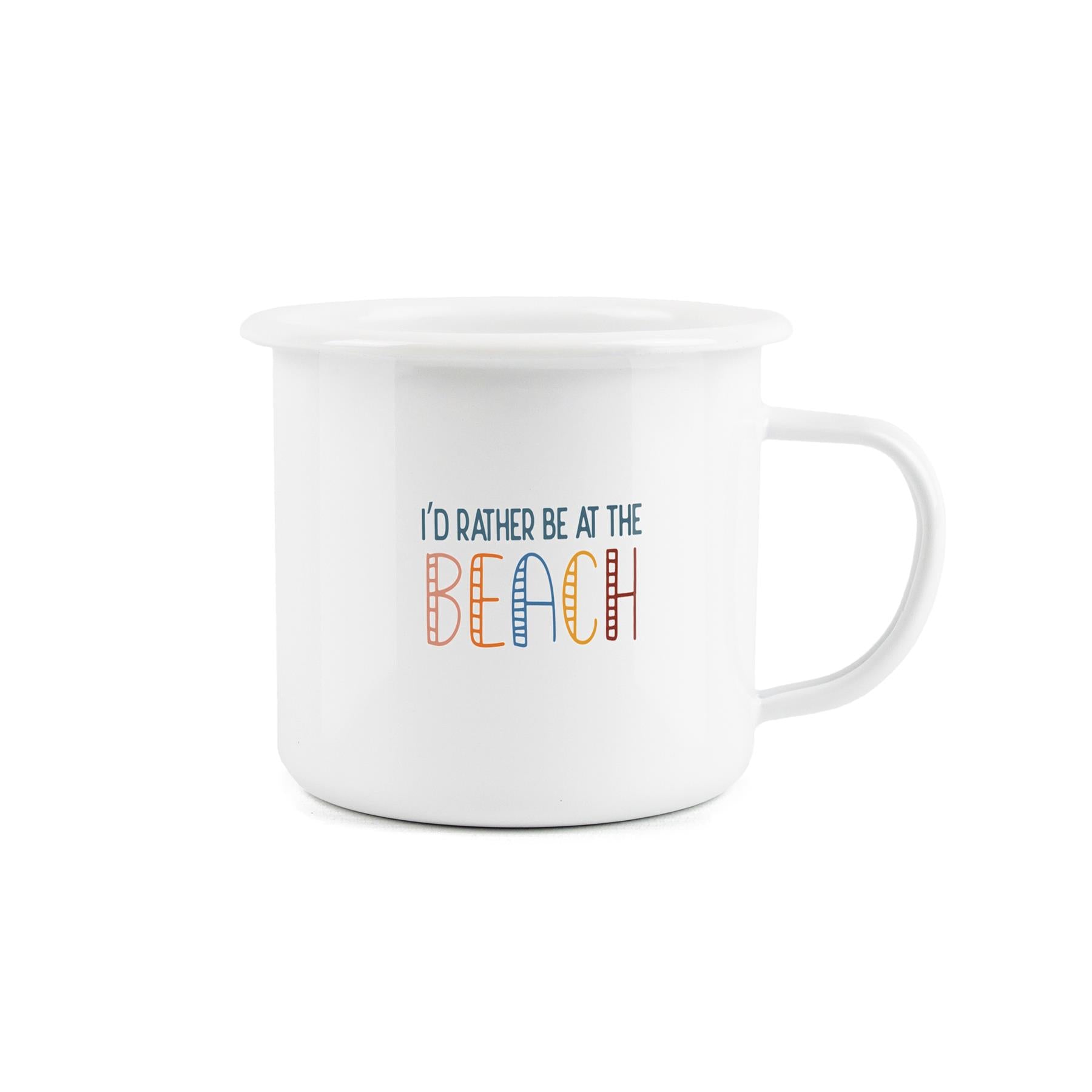 Fun novelty mug expressing a desire to be at the beach, perfect for outdoor activities.