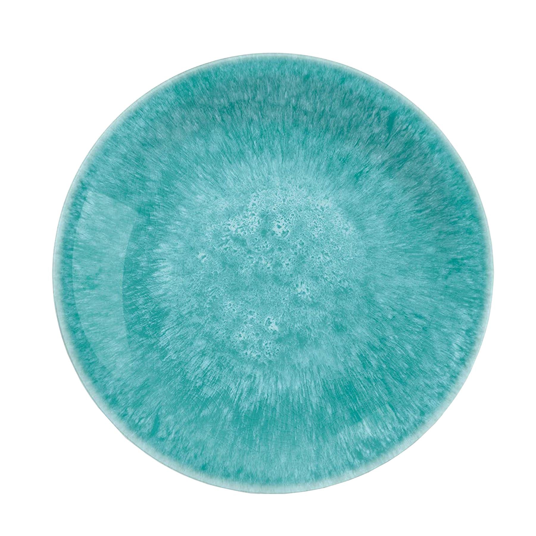 Turquoise melamine dinner plate with textured glaze patterning