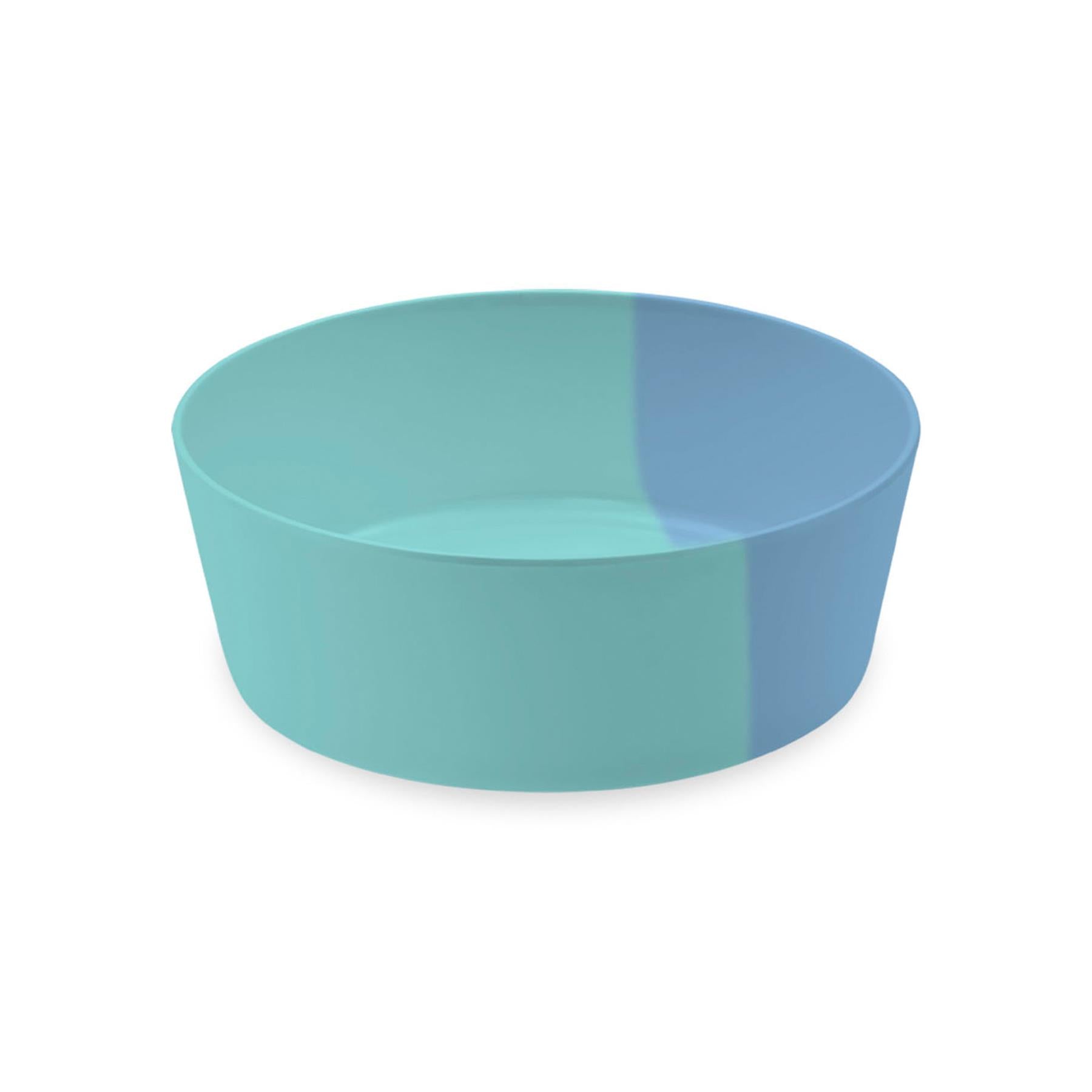 Lightweight melamine large pet bowl with aqua & lilac split design.