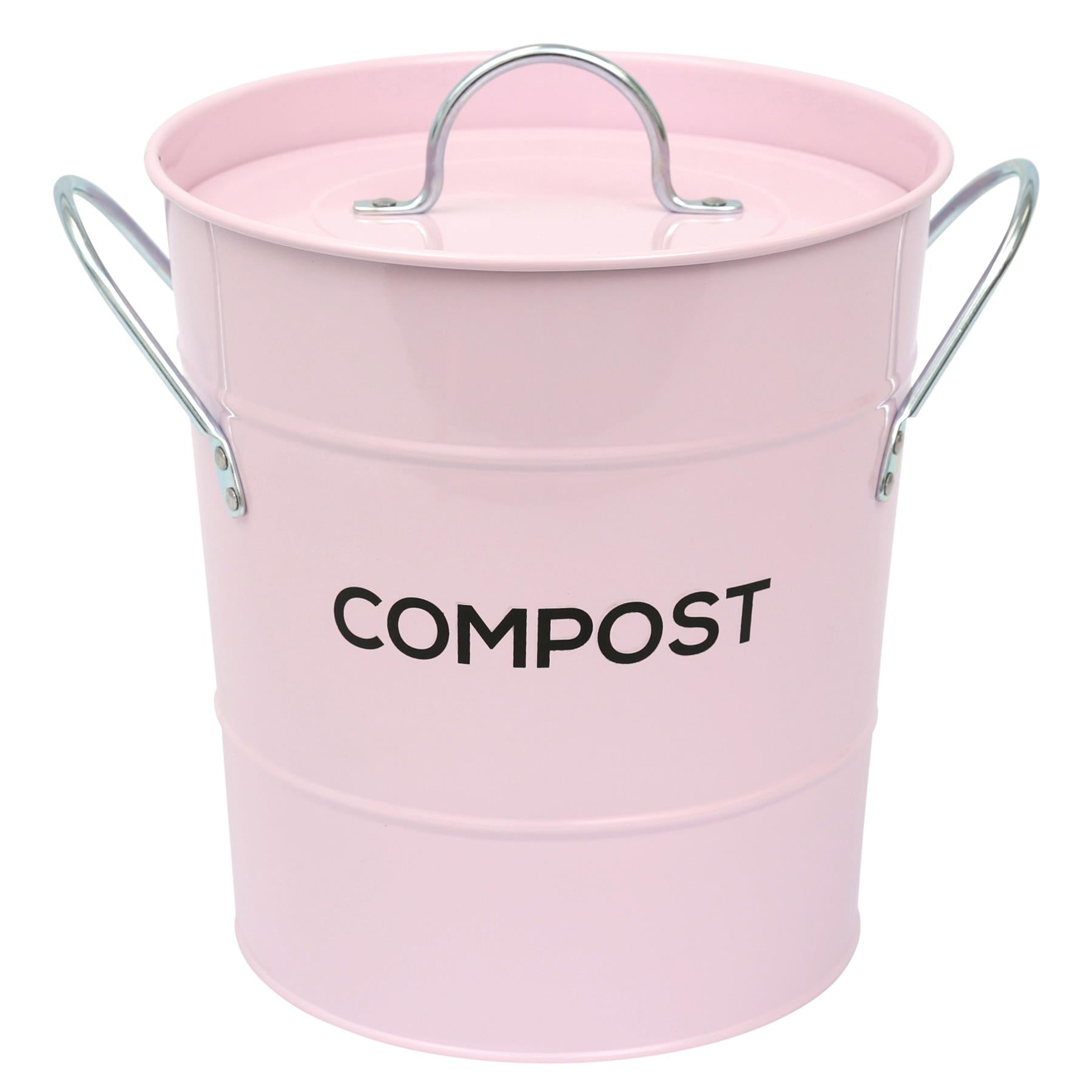 Stylish metal kitchen caddy with chromed handles and inner removable bucket for easy cleaning. Lid features a seal to contain smells. Size: 20cm x 21cm.