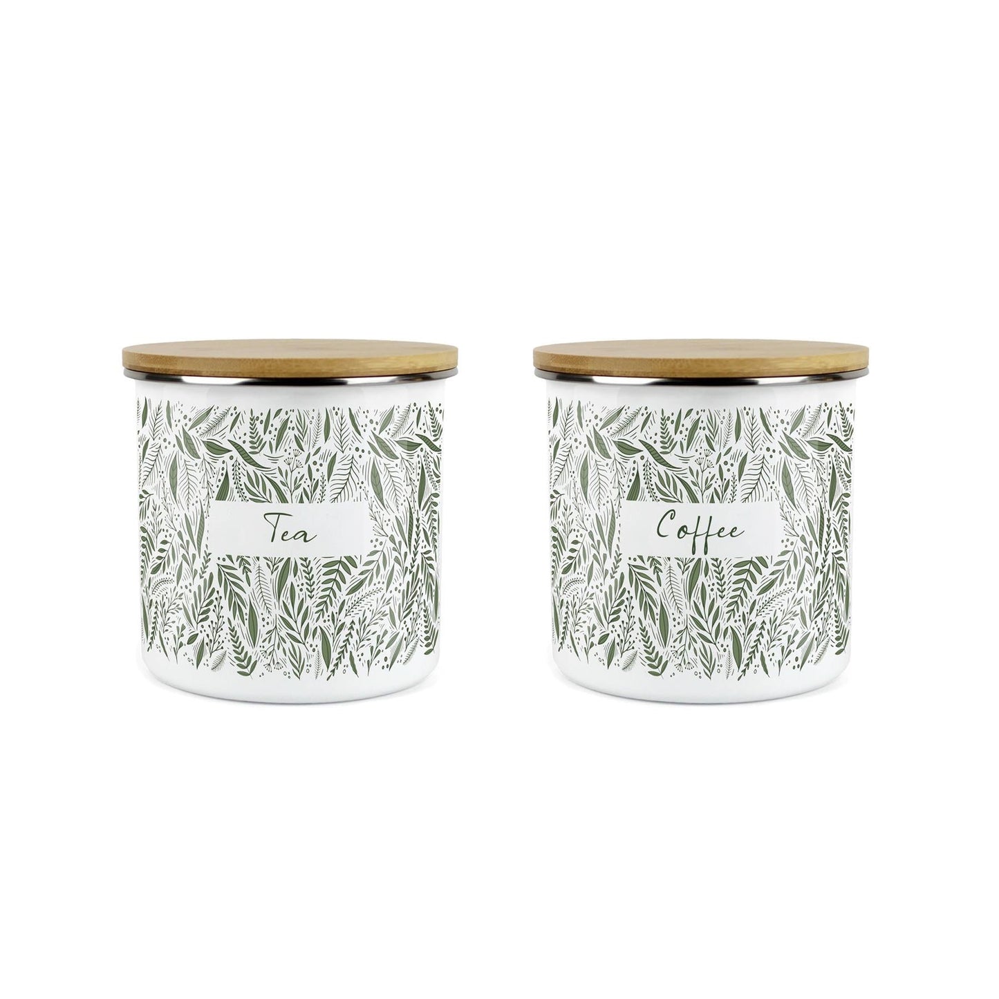 Purely Home - Green Leaves - Tea and Coffee 2pc Canister Set