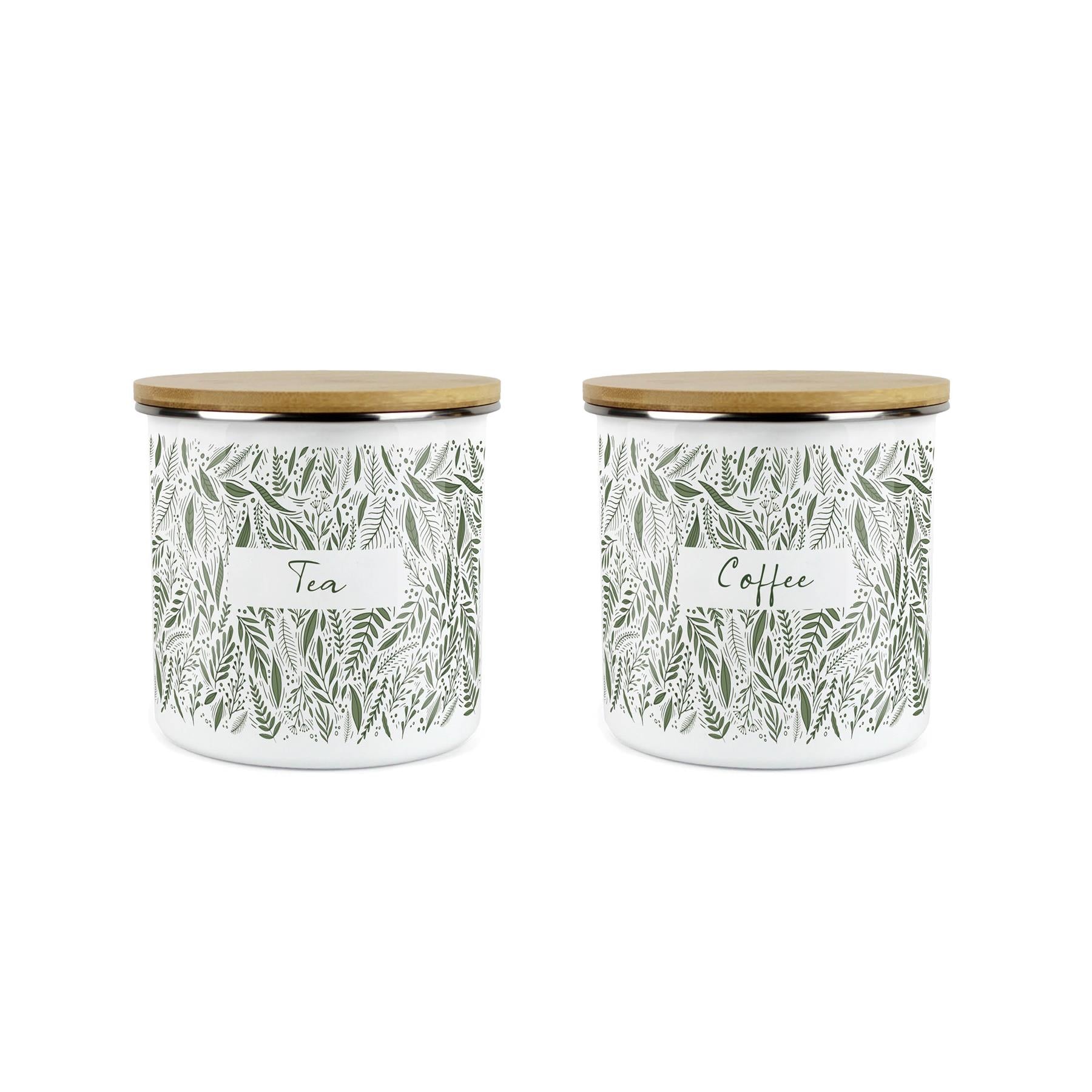 Purely Home - Green Leaves - Tea and Coffee 2pc Canister Set