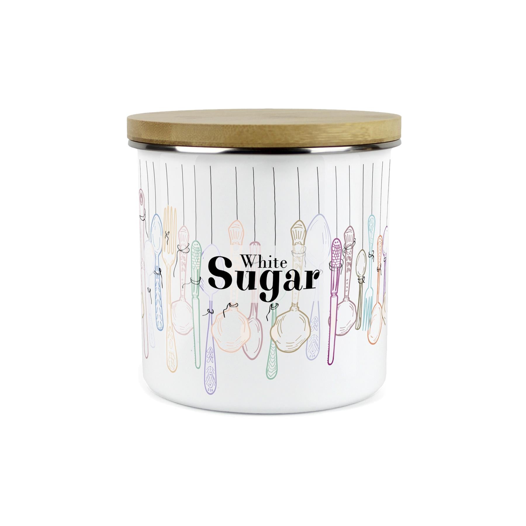 Vintage Cutlery White Sugar Storage Canister - Enamel Kitchen Container