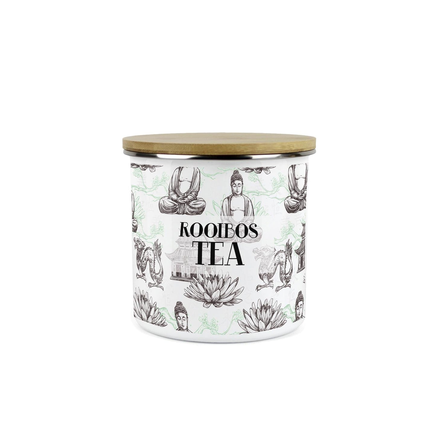 Rooibos Redbush Tea Storage Canister - Oriental Scene Enamel Kitchen Storage Jar