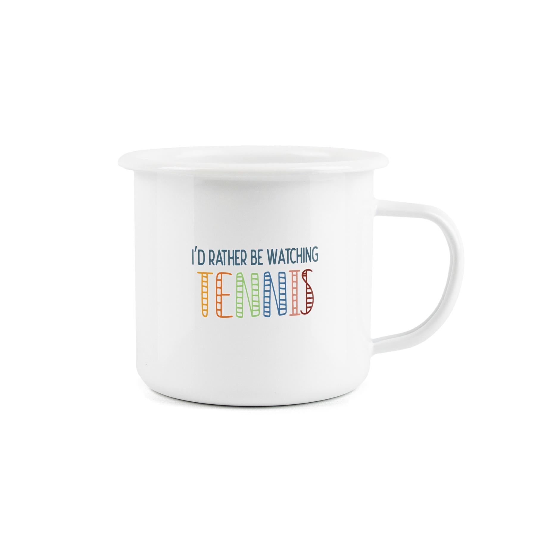 Fun novelty mug expressing a desire to watch tennis, perfect for outdoor activities.