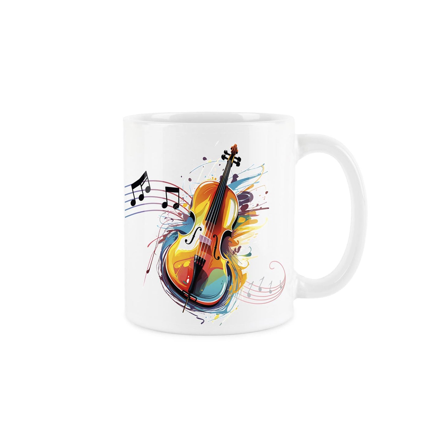 Illustrative rainbow colour design of  clarinet on a ceramic mug