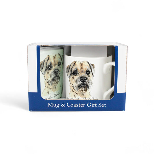 "Life's Better with a Border Terrier" Mug & Coaster Gift Set by Rhiannon Chauncey