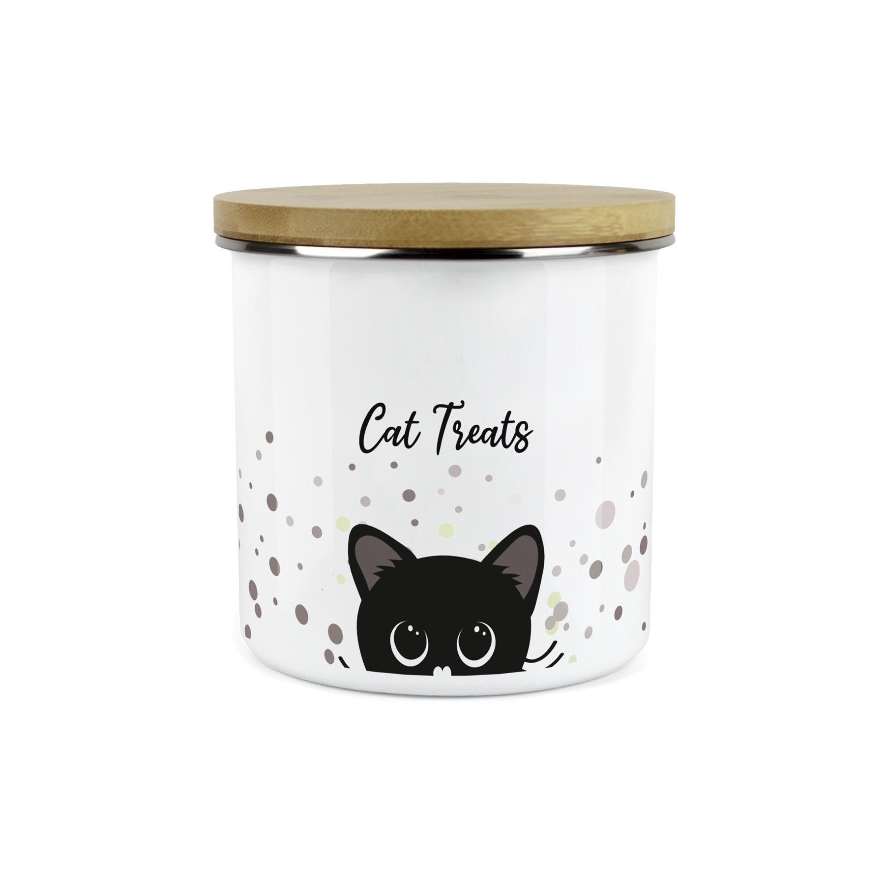 Cat Treats Storage Canister - Peeping Black Cat Enamel Large Storage Container