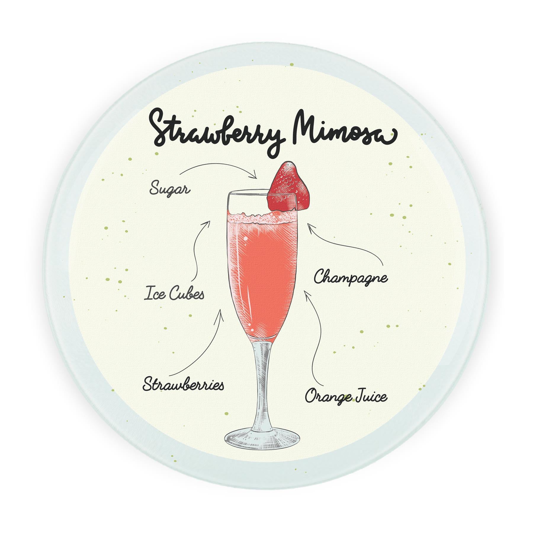 Strawberry Mimosa Cocktails Round Glass Serving Chopping Board Worktop Saver