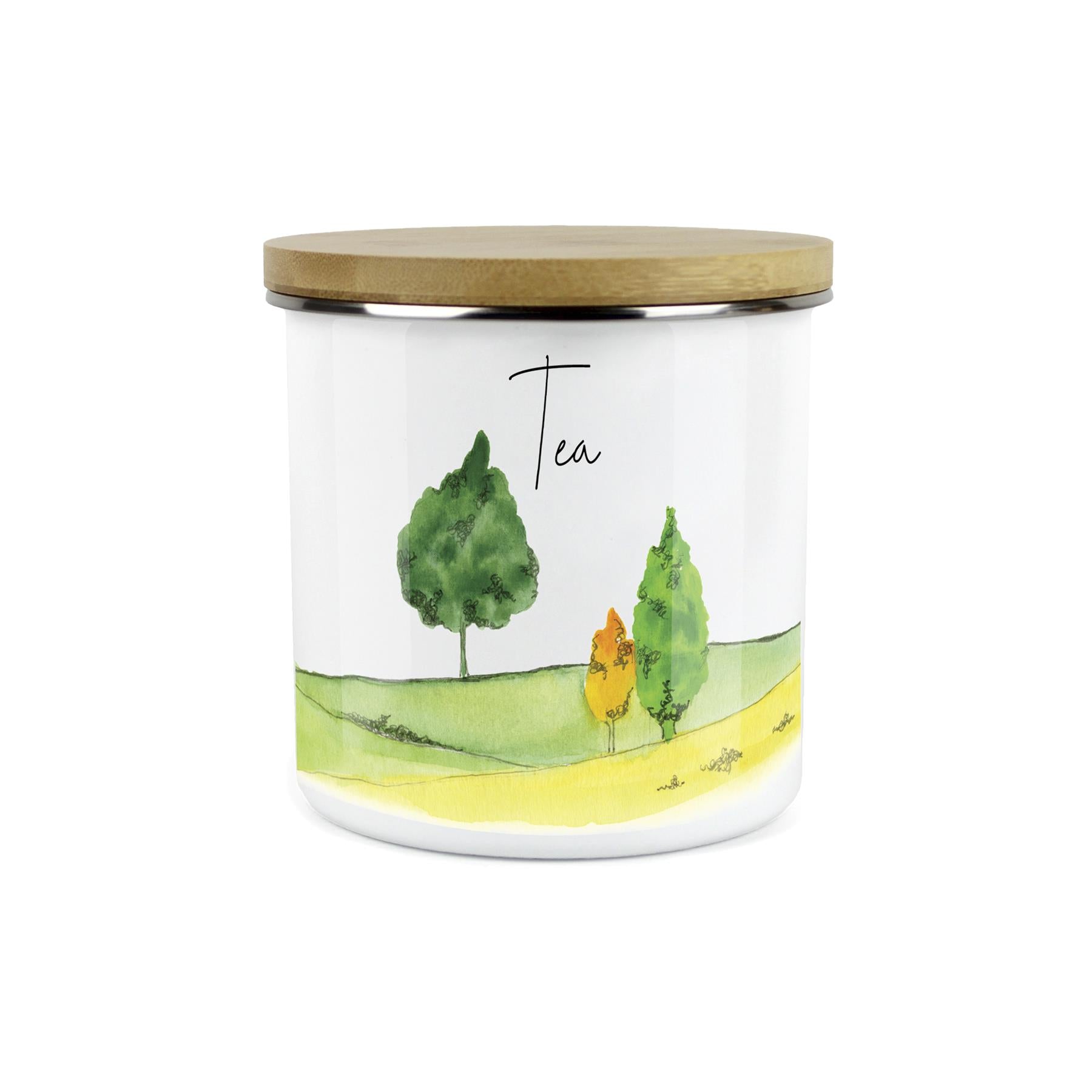 Tea Canister - Hand-painted Watercolour English Landscape Kitchen Storage Jar