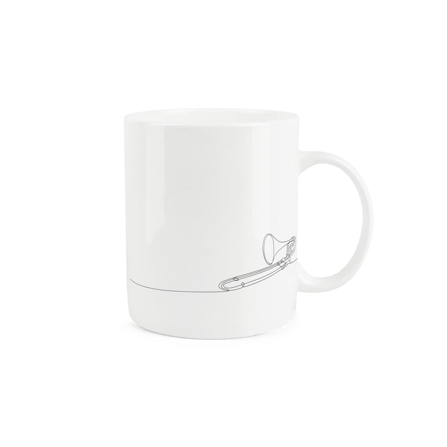 Thoughtful bone china mug featuring a saxophone drawing.