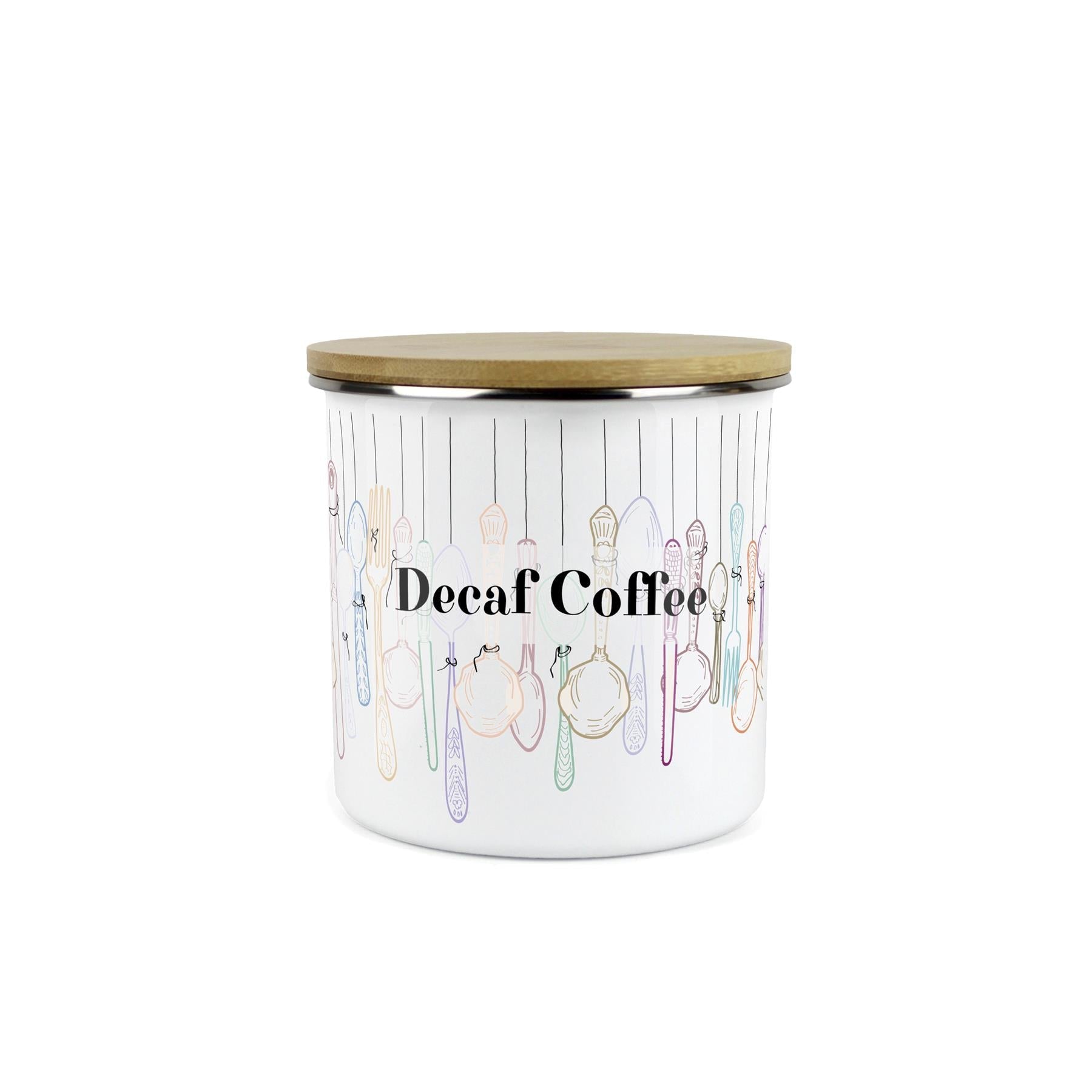 Vintage Cutlery Decaf Coffee Storage Canister - Enamel Kitchen Container
