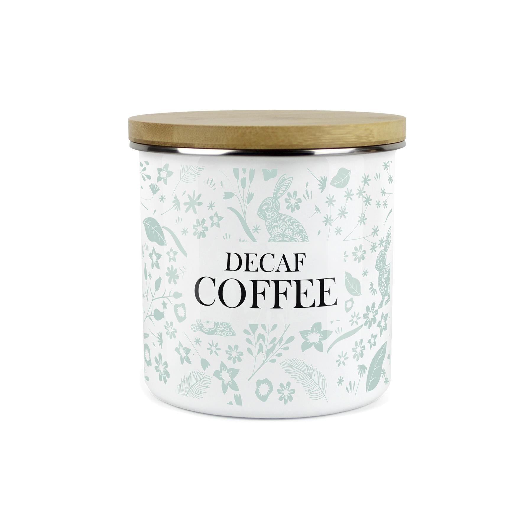 Wild Rabbits Decaf Coffee Storage Canister - Green Enamel Food/Drink Container