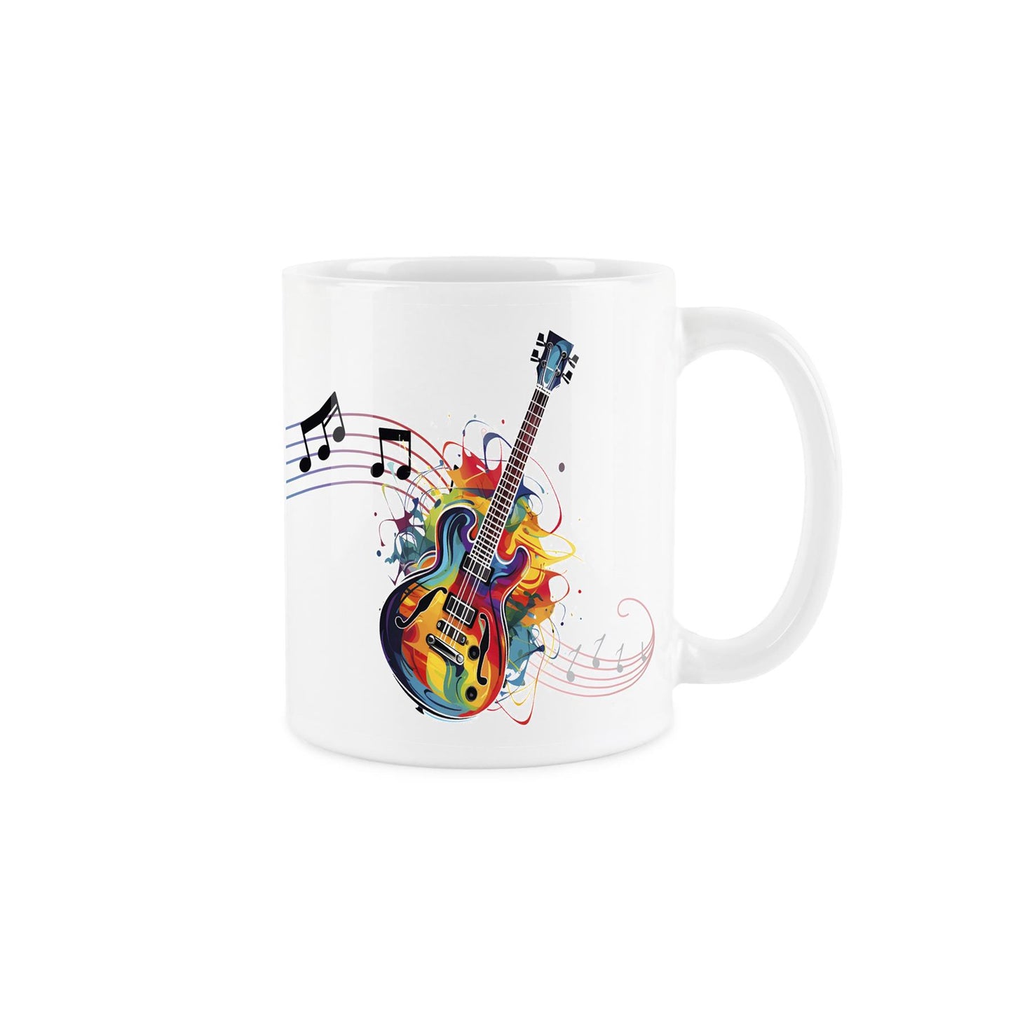 Illustrative rainbow colour design of drums on a ceramic mug