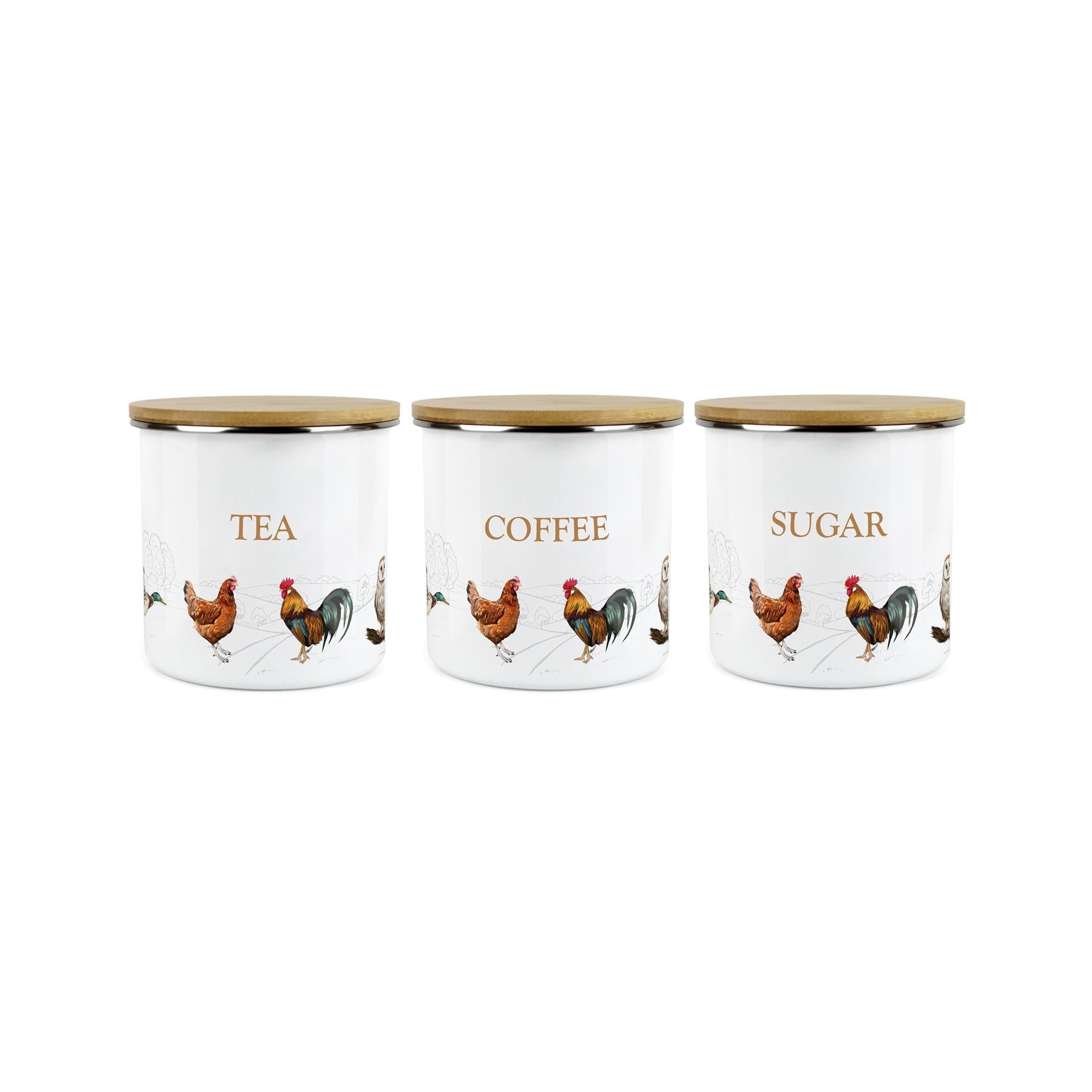 Tea, Coffee & Sugar Canisters - 3x Country Farm Airtight Kitchen Storage Jar