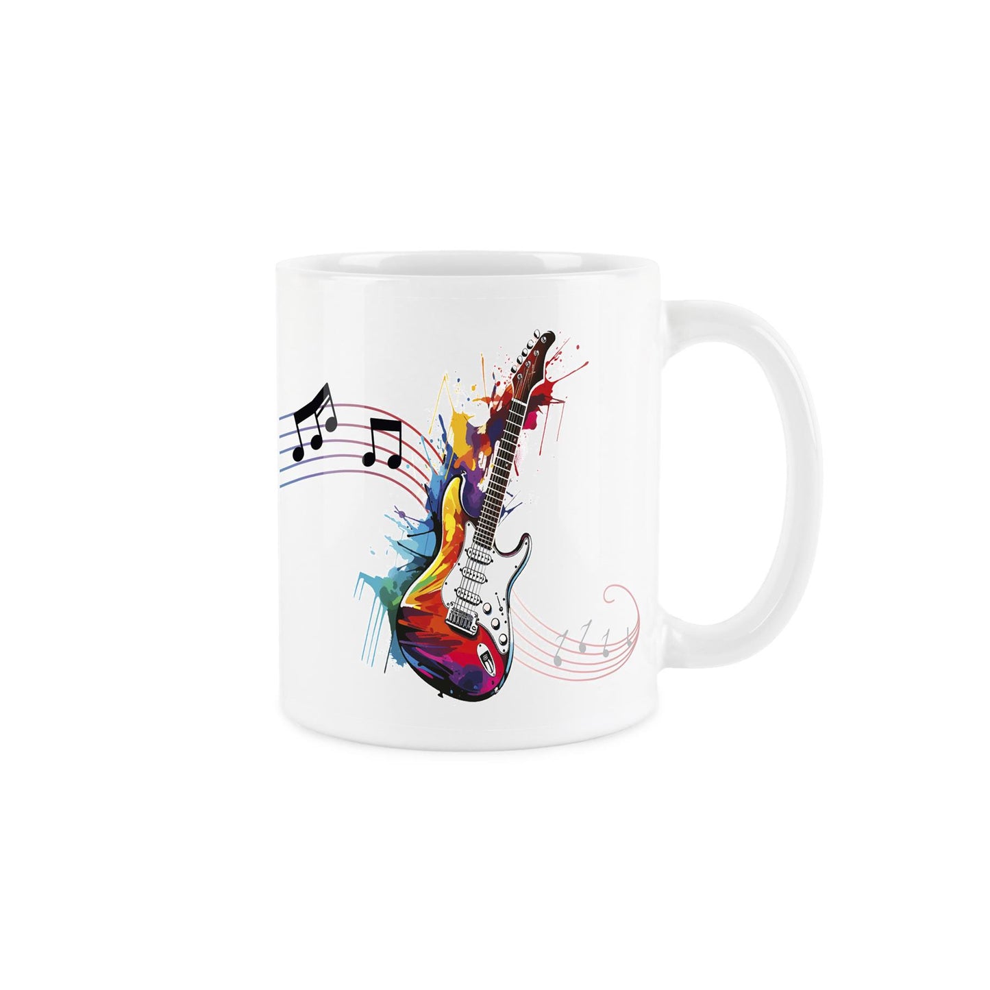 Illustrative rainbow colour design of saxophone on a ceramic mug