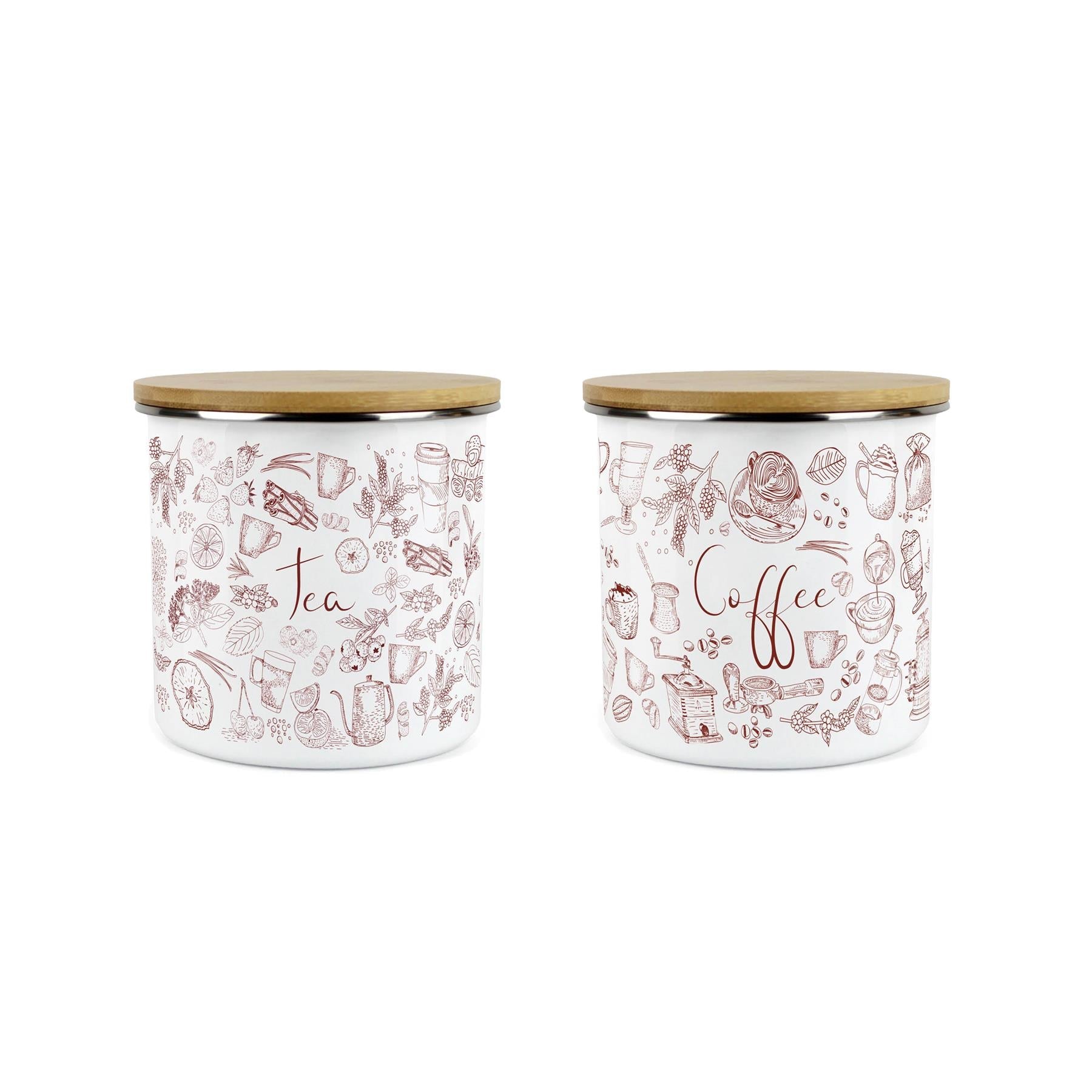 Enamel Rustic Tea & Coffee Kitchen Storage Canisters - Set of 2