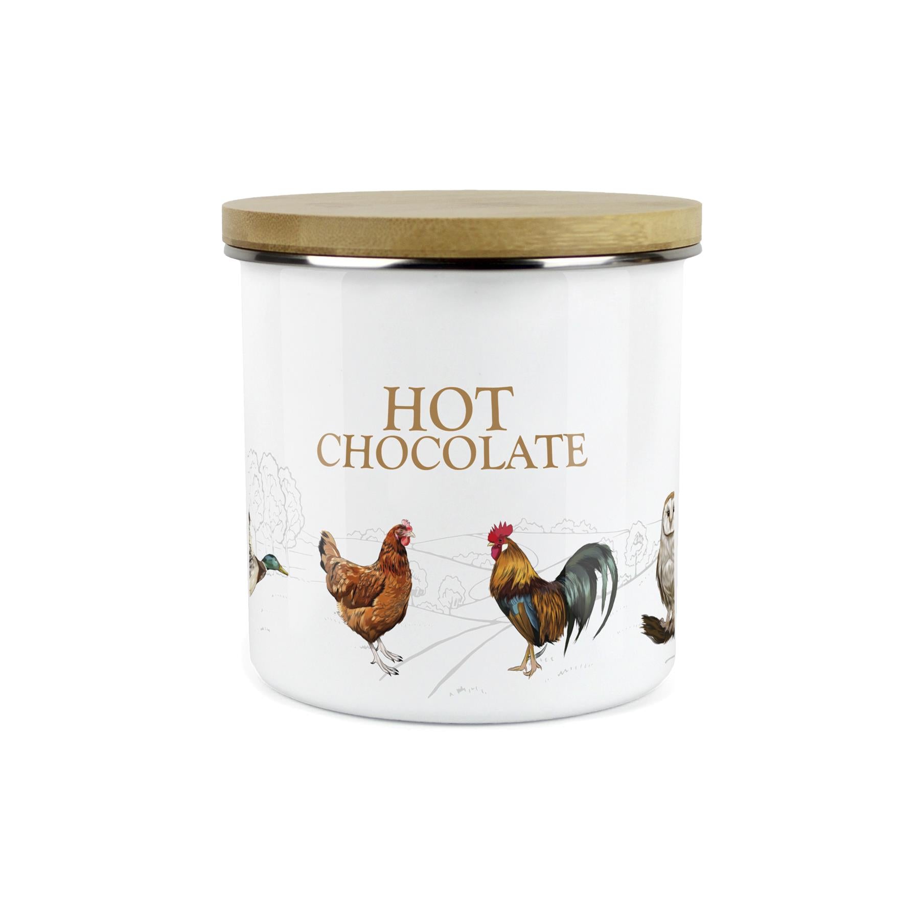 Hot Chocolate Canister - Country Farm Animal Airtight Enamel Kitchen Storage Jar