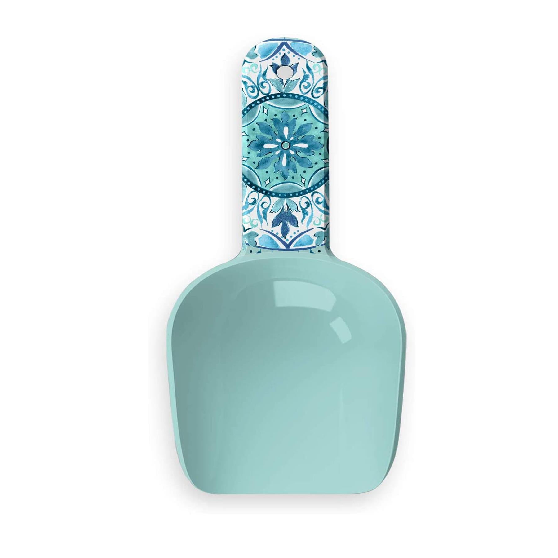 Gibraltar two-cup pet scoop with blue and teal floral design.