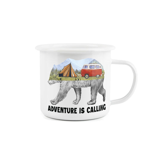 Durable mug for camping with a cool bear design, inspiring exploration.