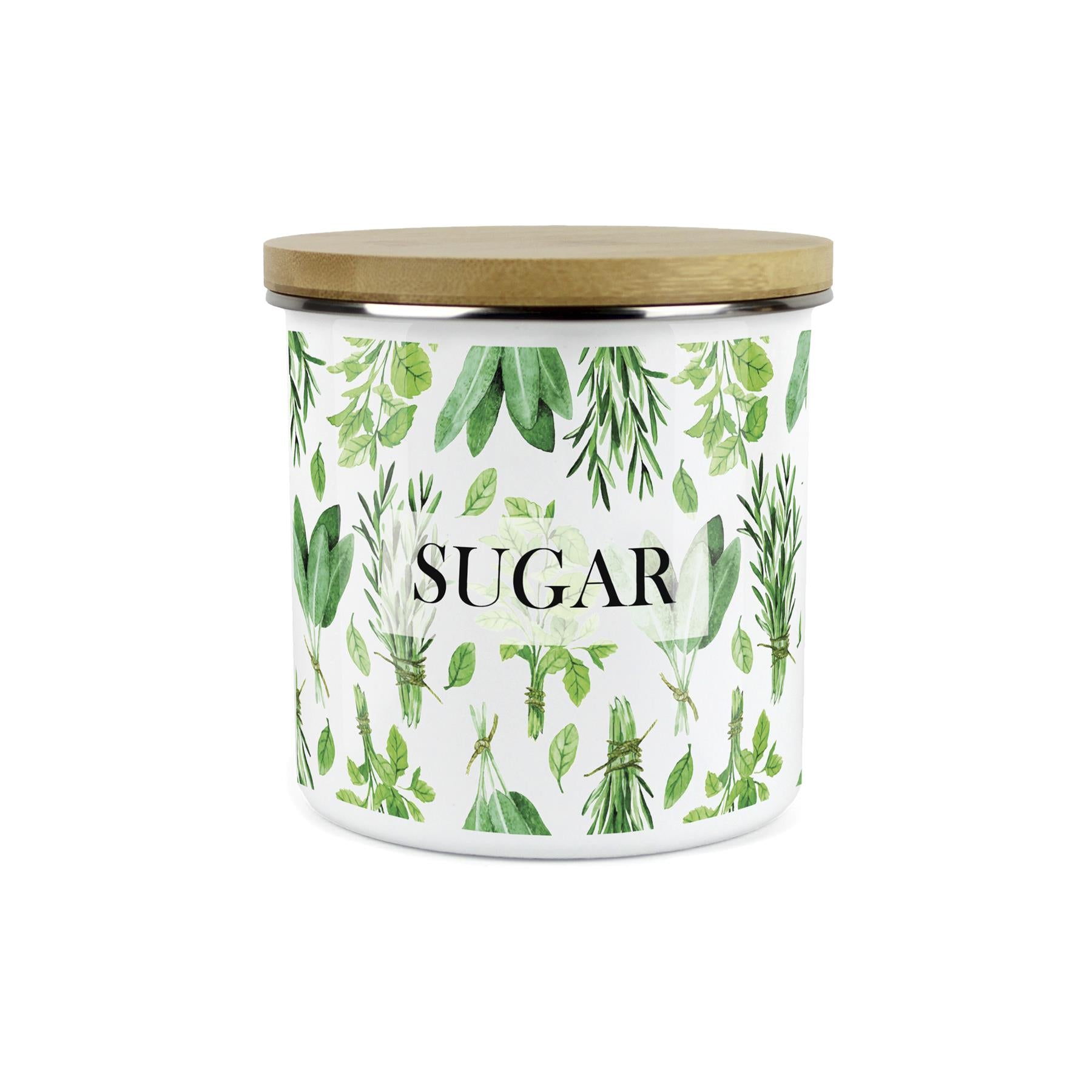 Sugar Canister - Kitchen Herbs Enamel Airtight Jar Green Storage