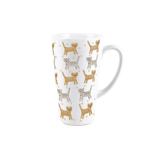 Large white latte mug featuring cat print design