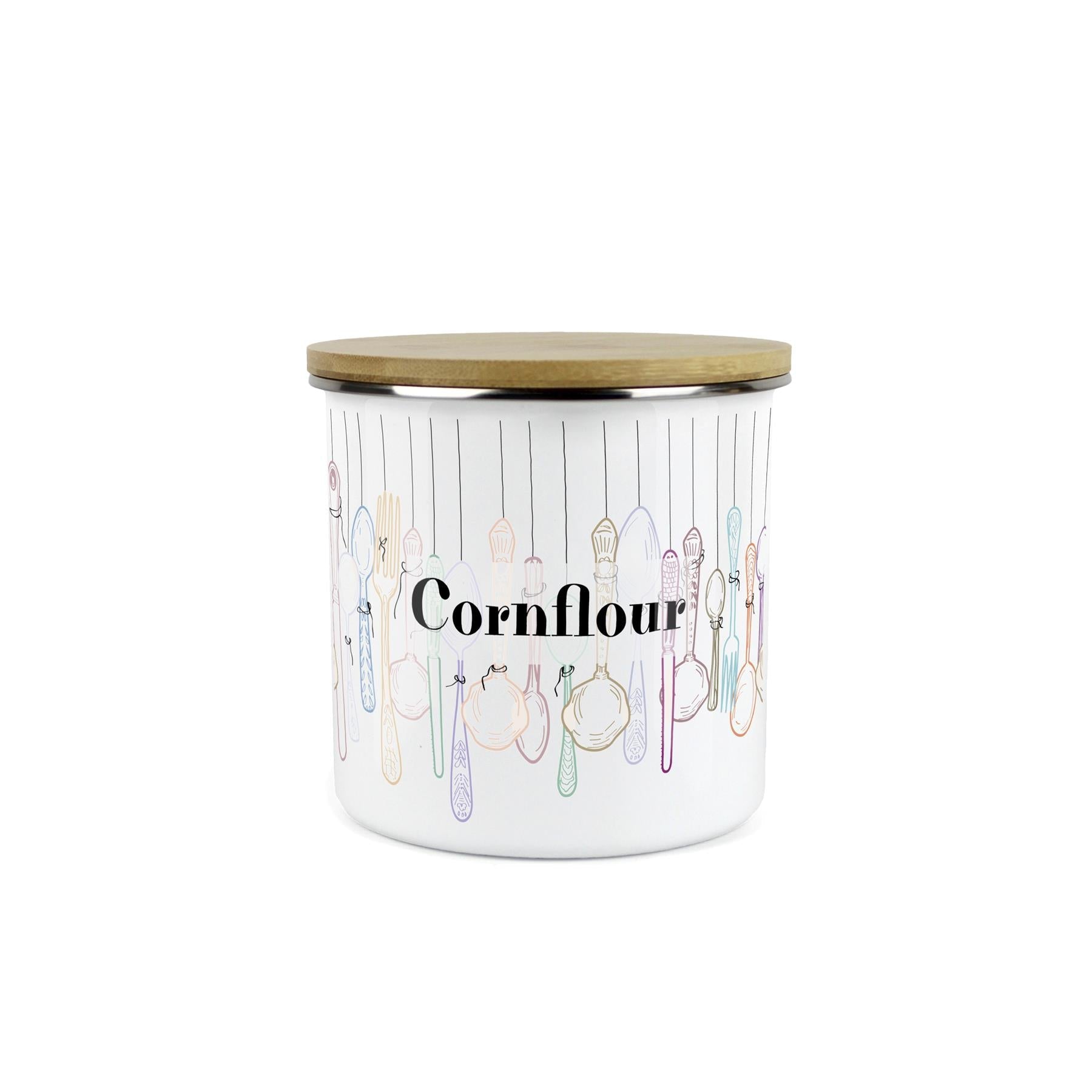 Vintage Cutlery Cornflour Storage Canister - Enamel Kitchen Container
