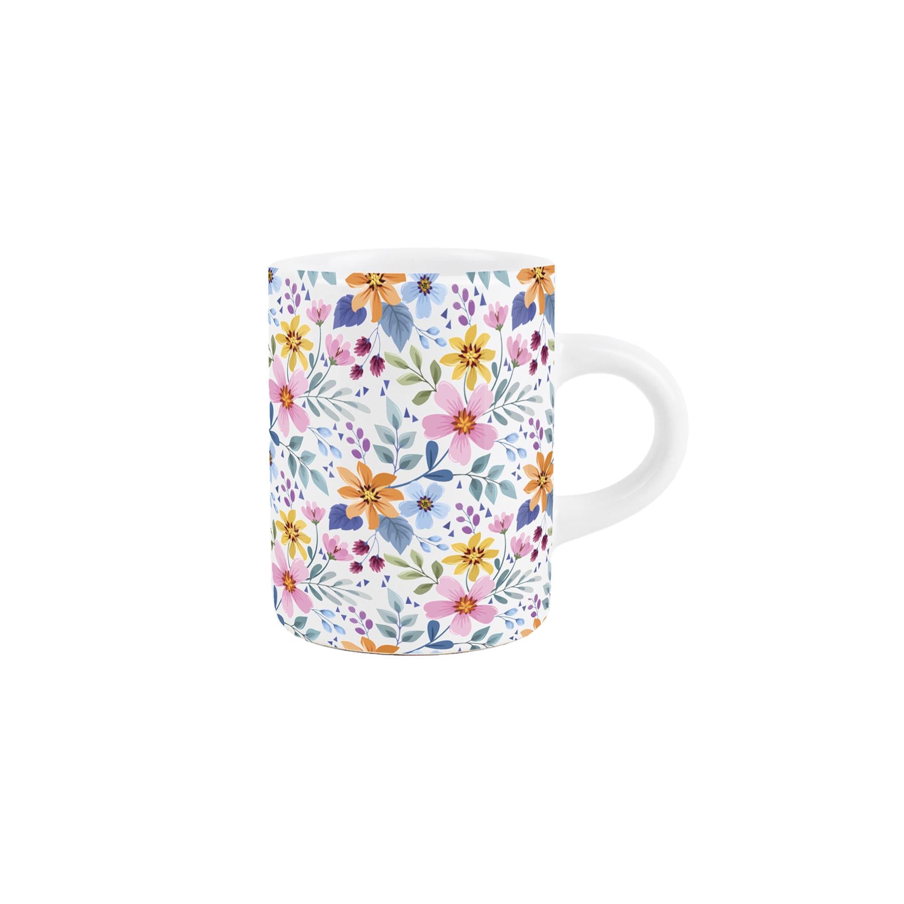 Small ceramic espresso mug featuring a lovely multi-coloured floral design.