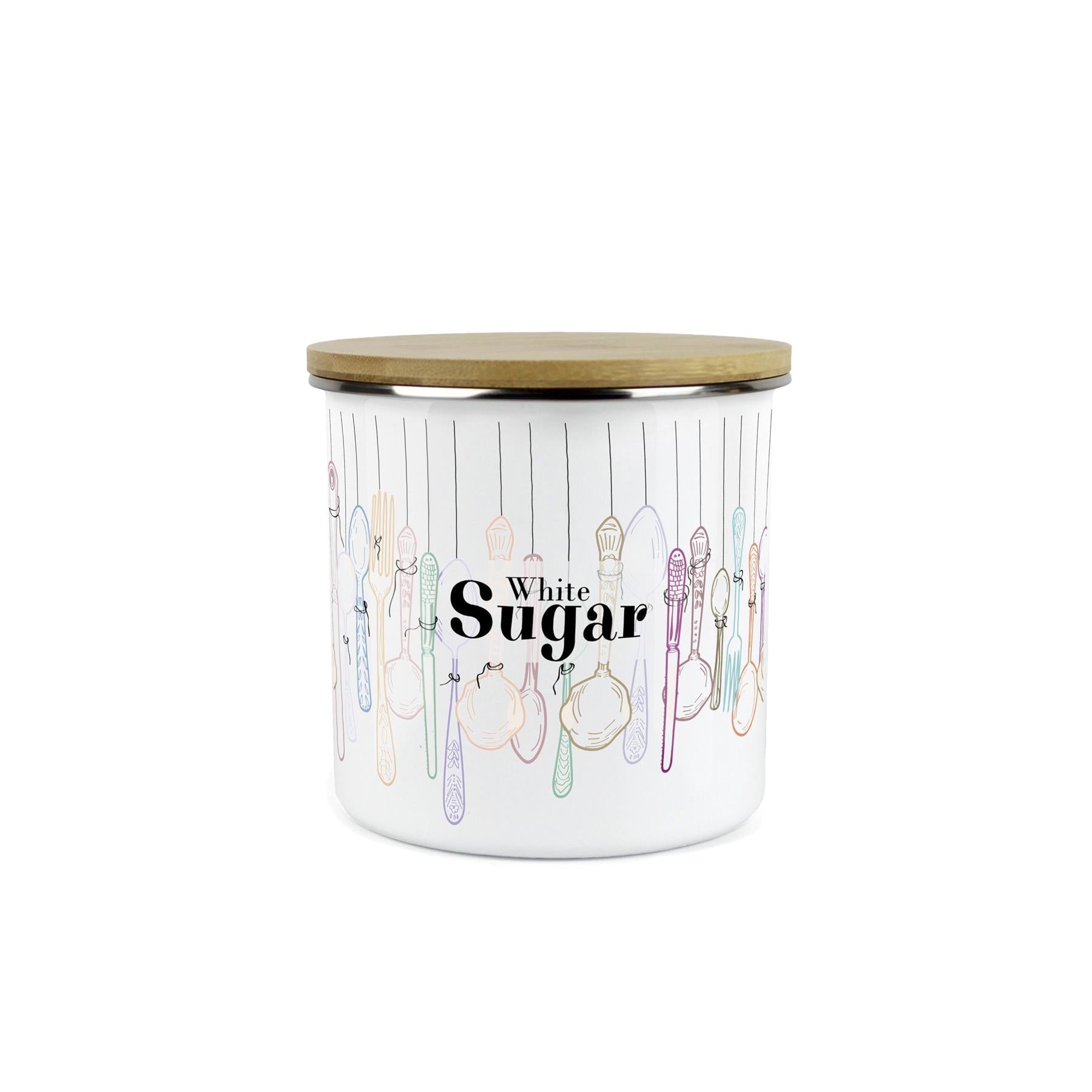Vintage Cutlery White Sugar Storage Canister - Enamel Kitchen Container