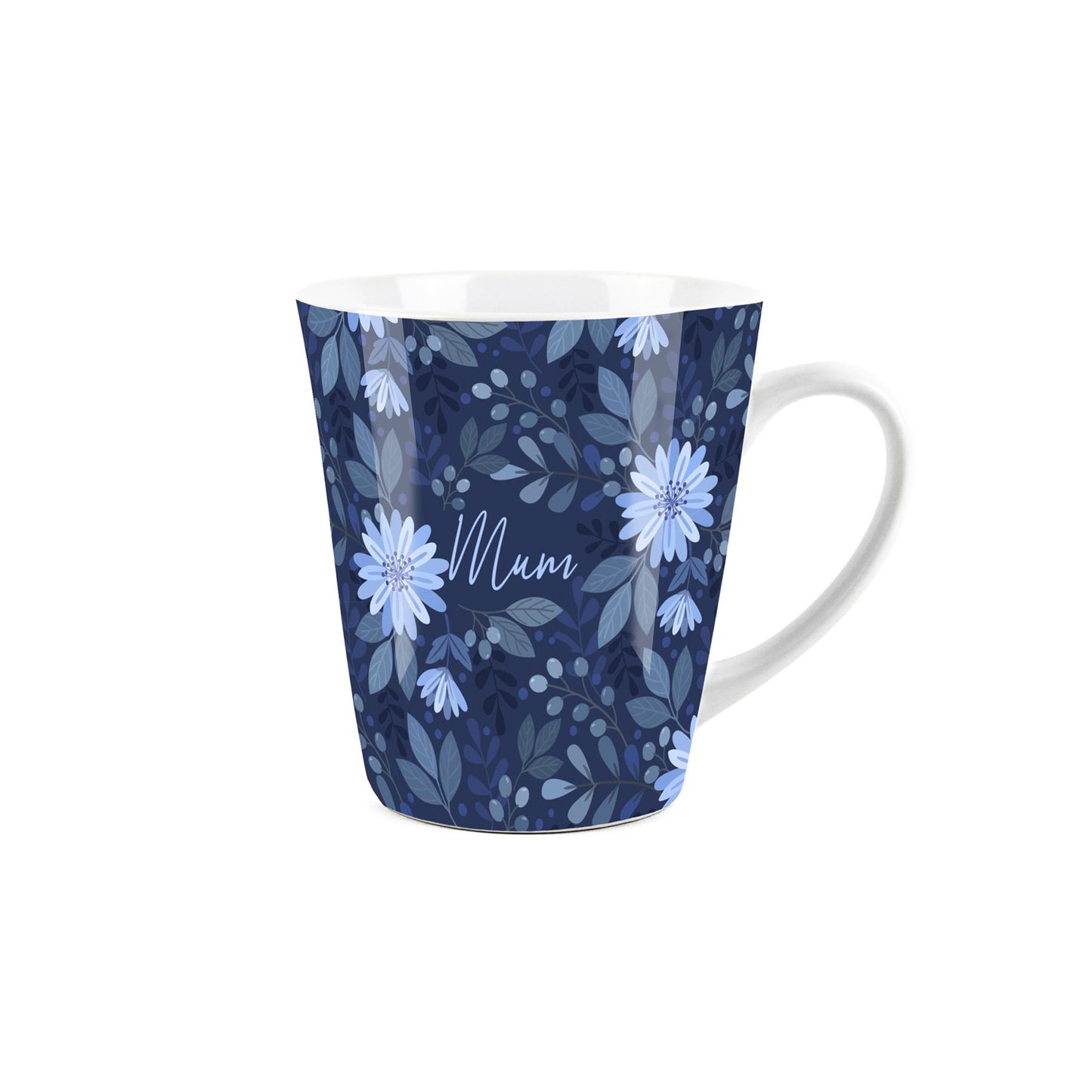 Dark Blue Flowers Small Latte Mug